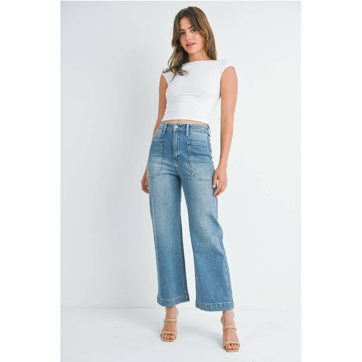 Denim Utility Pants med wash front | MILK MONEY milkmoney.co | cute clothes for women. womens online clothing. trendy online clothing stores. womens casual clothing online. trendy clothes online. trendy women's clothing online. ladies online clothing stores. trendy women's clothing stores. cute female clothes.