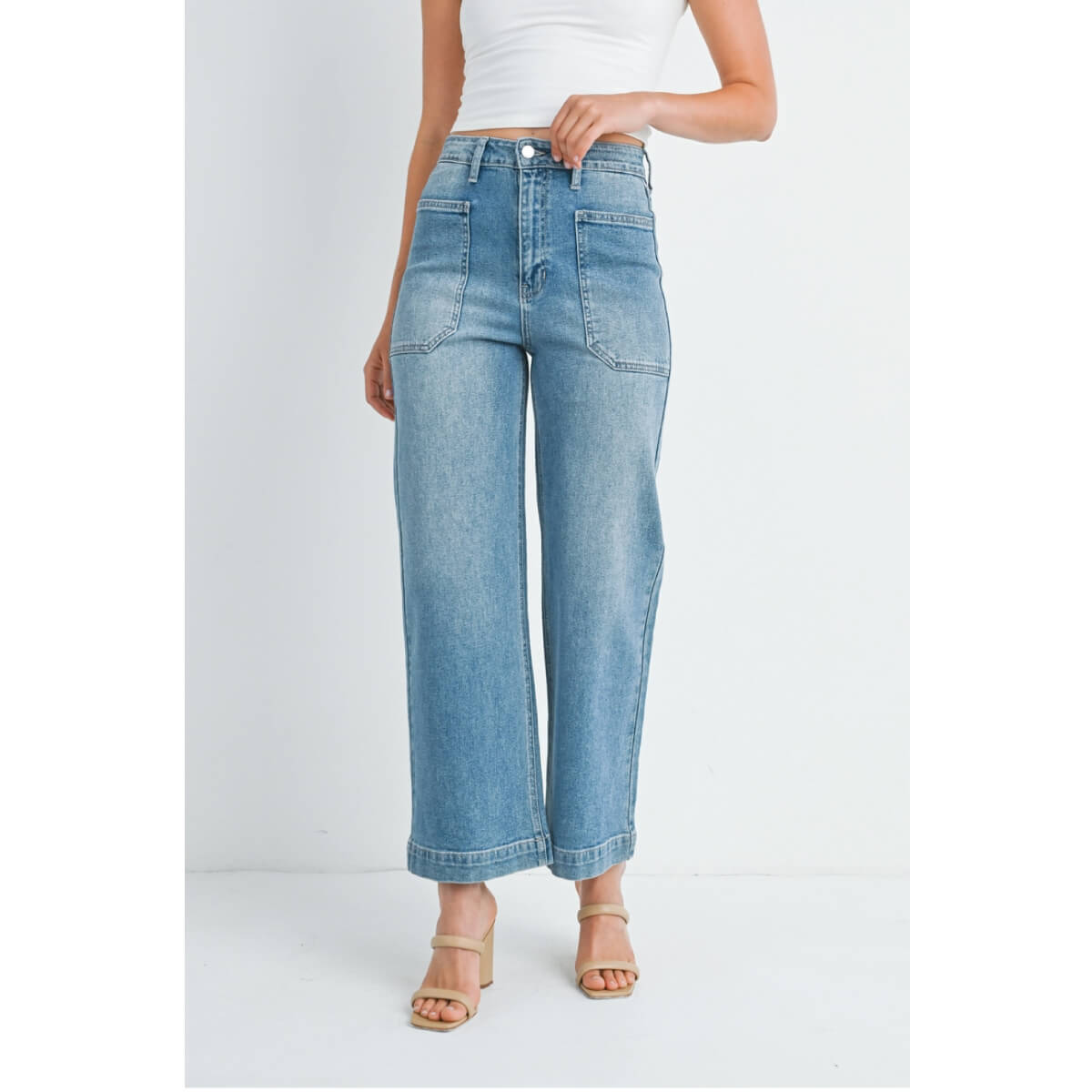 Denim Utility Pants med wash front | MILK MONEY milkmoney.co | cute clothes for women. womens online clothing. trendy online clothing stores. womens casual clothing online. trendy clothes online. trendy women's clothing online. ladies online clothing stores. trendy women's clothing stores. cute female clothes.