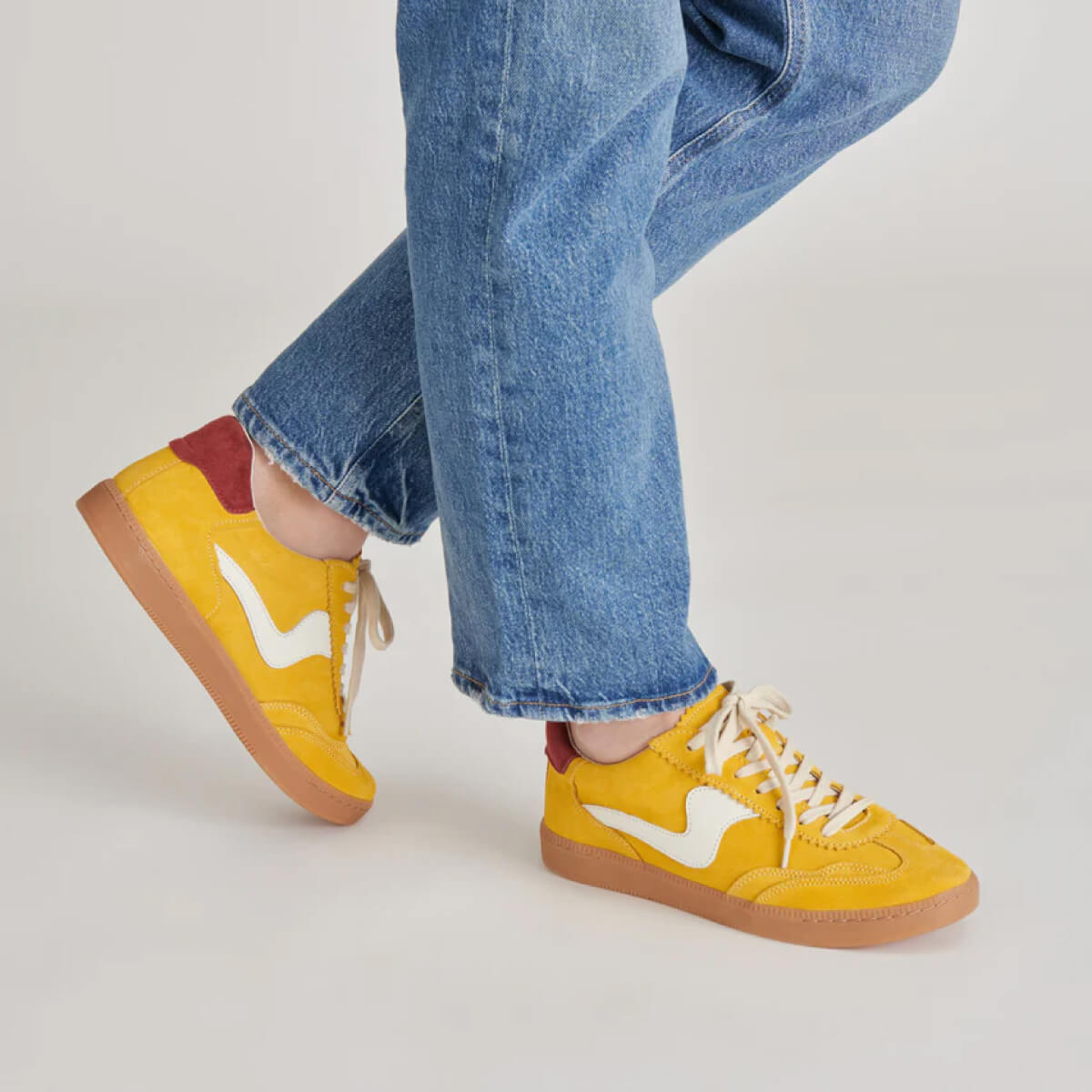 Dolce Vita Notice Sneakers mustard suede side | MILK MONEY milkmoney.co | cute shoes for women. ladies shoes. nice shoes for women. footwear for women. ladies shoes online. ladies footwear. womens shoes and boots. pretty shoes for women. beautiful shoes for women.