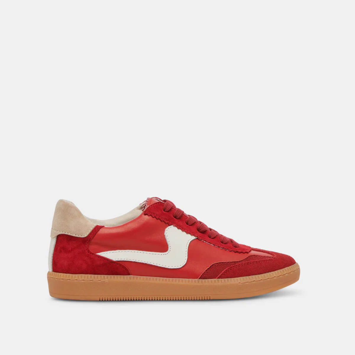 Dolce Vita Notice Sneakers red suede side | MILK MONEY milkmoney.co | cute shoes for women. ladies shoes. nice shoes for women. footwear for women. ladies shoes online. ladies footwear. womens shoes and boots. pretty shoes for women. beautiful shoes for women.