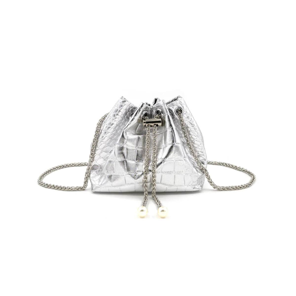 Embossed Croc Faux Leather Bucket Bag silver front | MILK MONEY milkmoney.co | women's accessories. cute accessories. trendy accessories. cute accessories for girls. ladies accessories. women's fashion accessories.