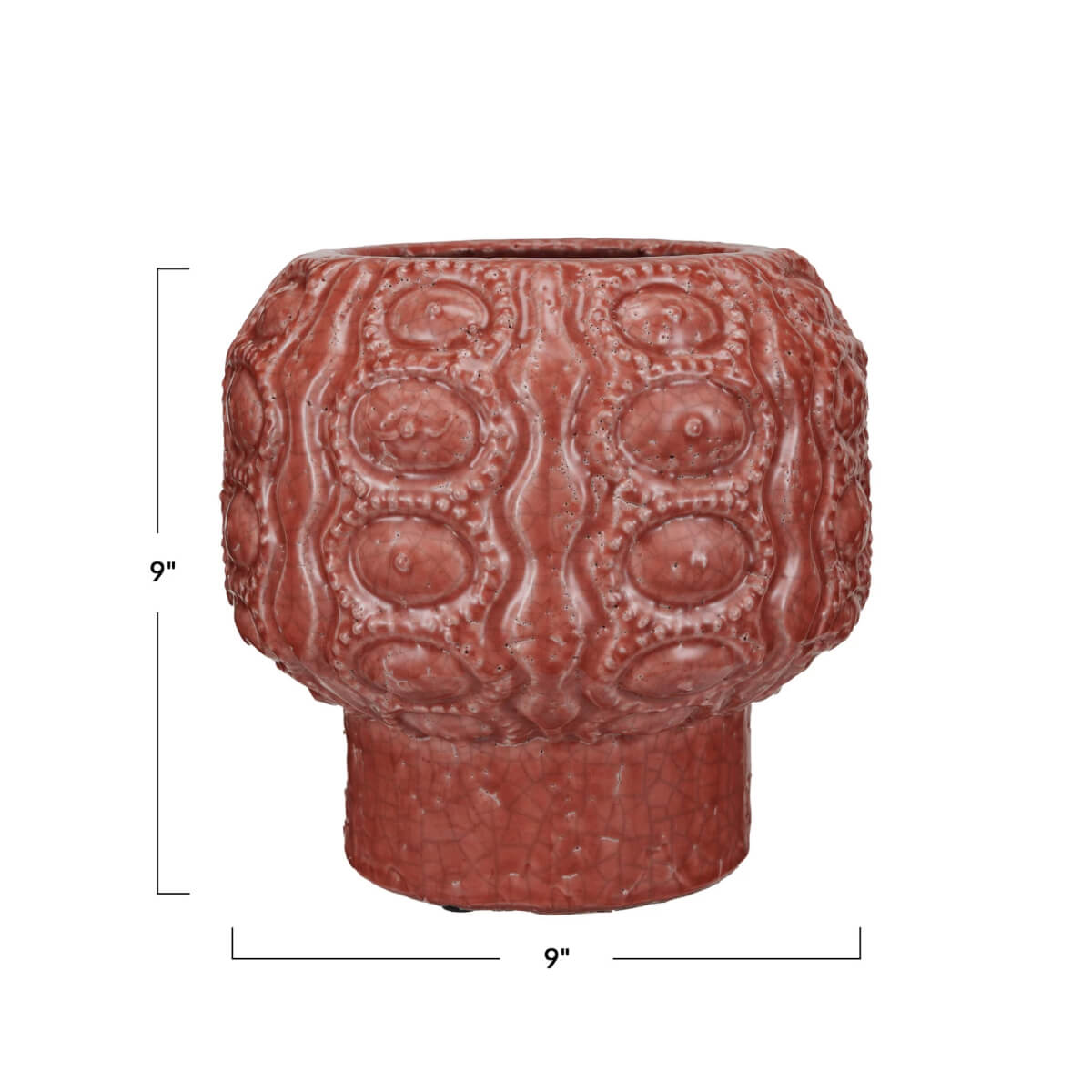 Embossed Terra-cotta Footed Planter red front | MILK MONEY milkmoney.co | Home decor online, Modern home decor, Luxury home furnishings, Best home decor, Home accessories for sale, Living room furniture sets, Kitchen decor ideas, Wall art for home, Bathroom accessories, Vintage home decor, Minimalist home decor