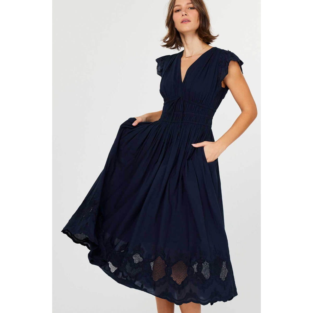 Embroidered Lace Midi Dress