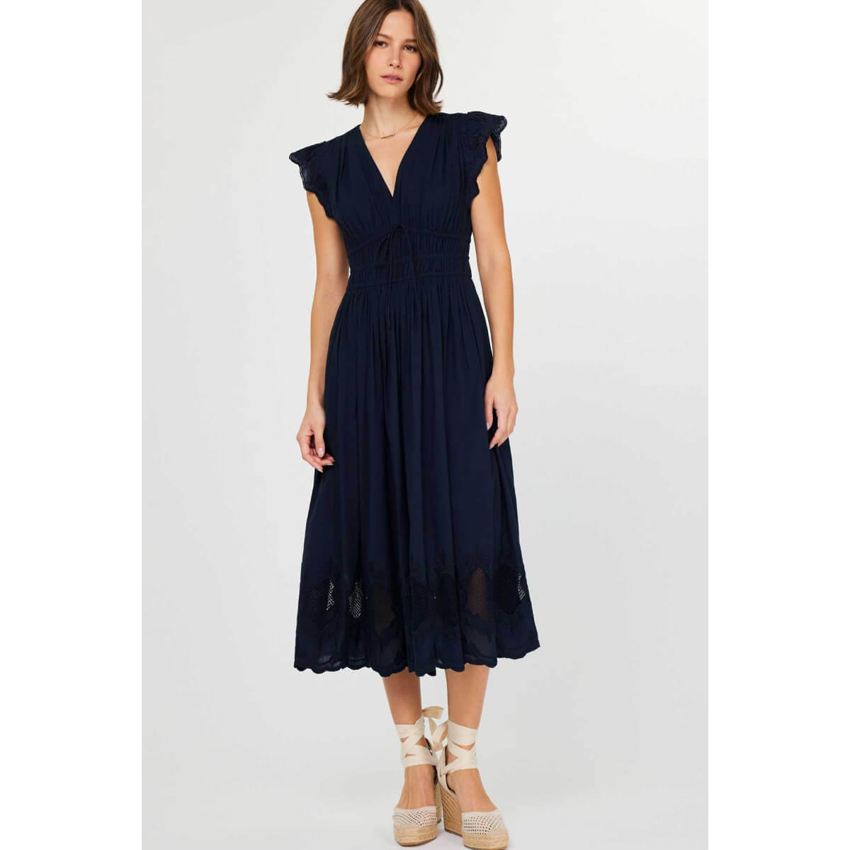 Embroidered Lace Midi Dress blue front | MILK MONEY milkmoney.co | cute clothes for women. womens online clothing. trendy online clothing stores. womens casual clothing online. trendy clothes online. trendy women's clothing online. ladies online clothing stores. trendy women's clothing stores. cute female clothes.