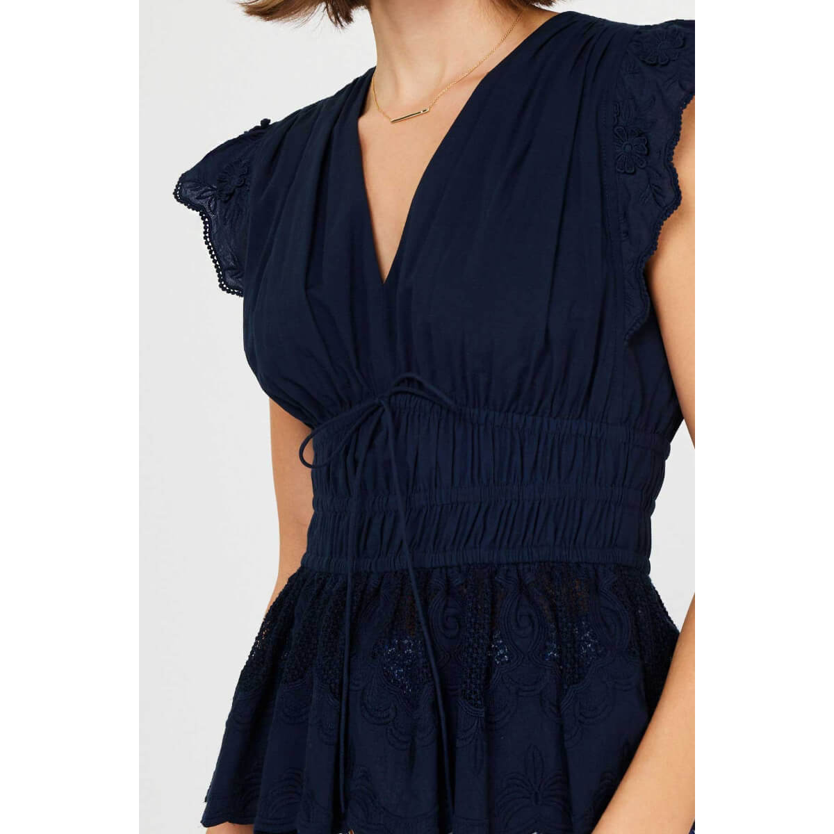 Embroidered Lace Peplum Blouse blue front | MILK MONEY milkmoney.co | cute tops for women. trendy tops for women. cute blouses for women. stylish tops for women. pretty womens tops.