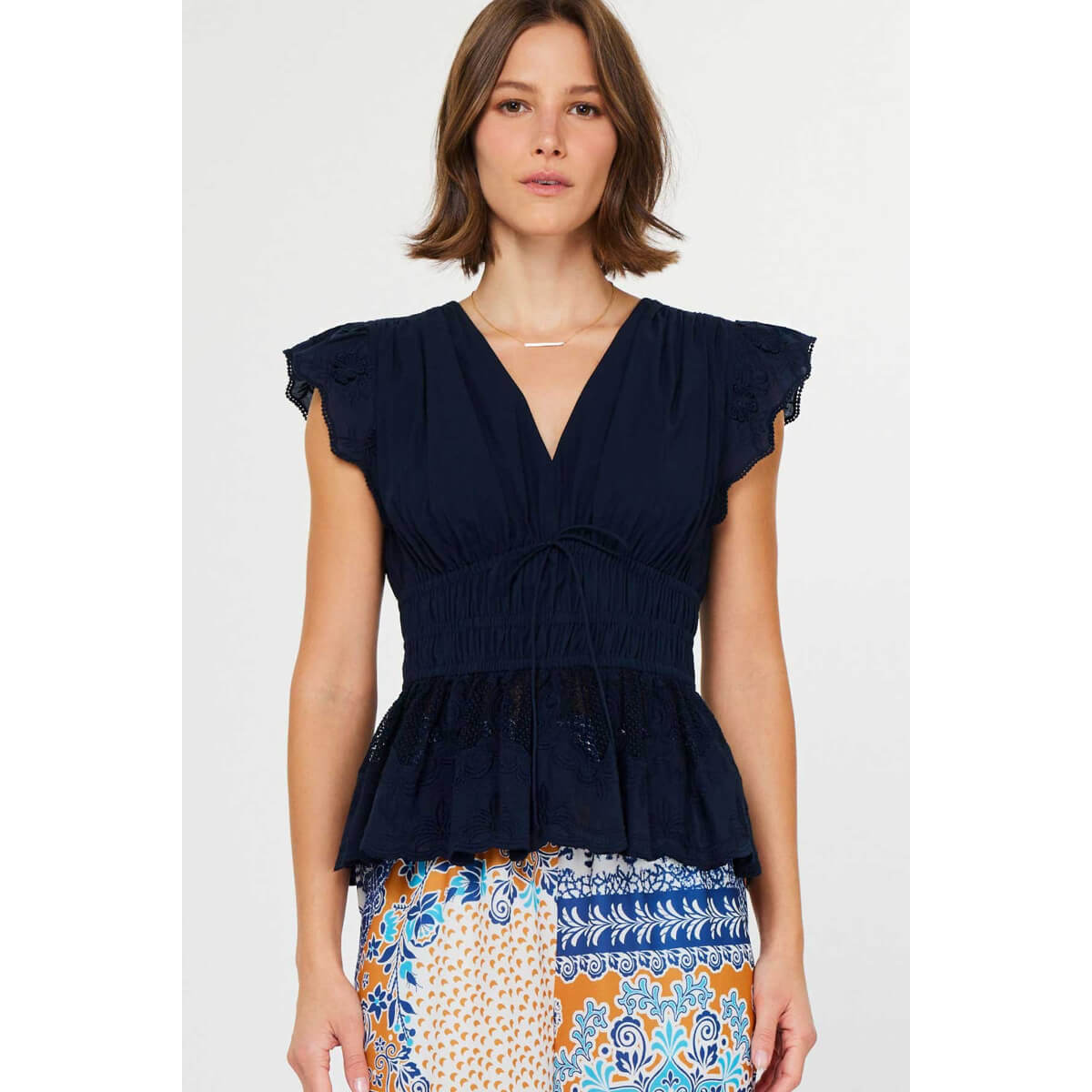 Embroidered Lace Peplum Blouse blue front | MILK MONEY milkmoney.co | cute tops for women. trendy tops for women. cute blouses for women. stylish tops for women. pretty womens tops.