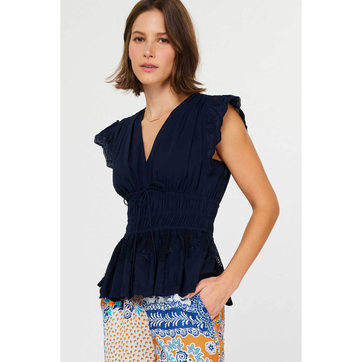 Embroidered Lace Peplum Blouse blue front | MILK MONEY milkmoney.co | cute tops for women. trendy tops for women. cute blouses for women. stylish tops for women. pretty womens tops.