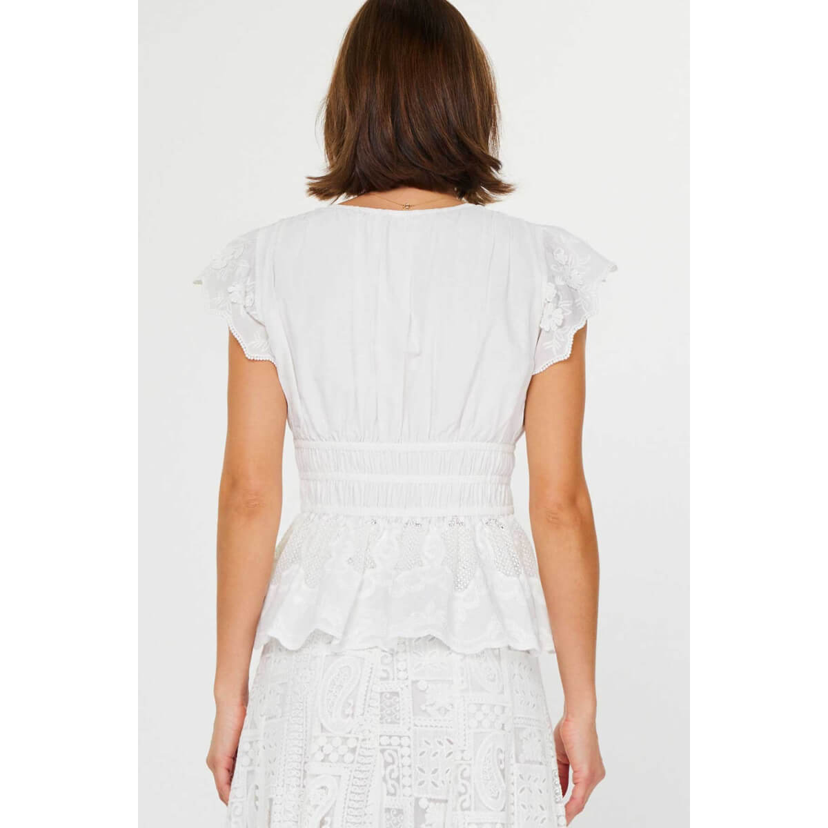 Embroidered Lace Peplum Blouse white front | MILK MONEY milkmoney.co | cute tops for women. trendy tops for women. cute blouses for women. stylish tops for women. pretty womens tops.