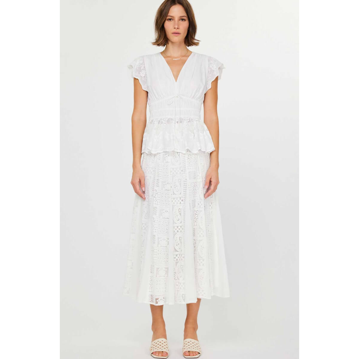 Embroidered Lace Peplum Blouse white front | MILK MONEY milkmoney.co | cute tops for women. trendy tops for women. cute blouses for women. stylish tops for women. pretty womens tops.