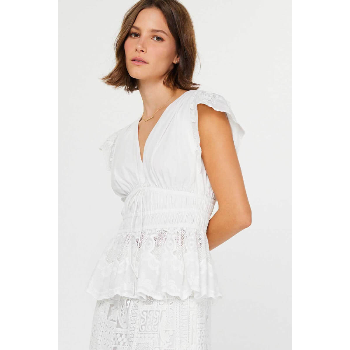 Embroidered Lace Peplum Blouse white front | MILK MONEY milkmoney.co | cute tops for women. trendy tops for women. cute blouses for women. stylish tops for women. pretty womens tops.