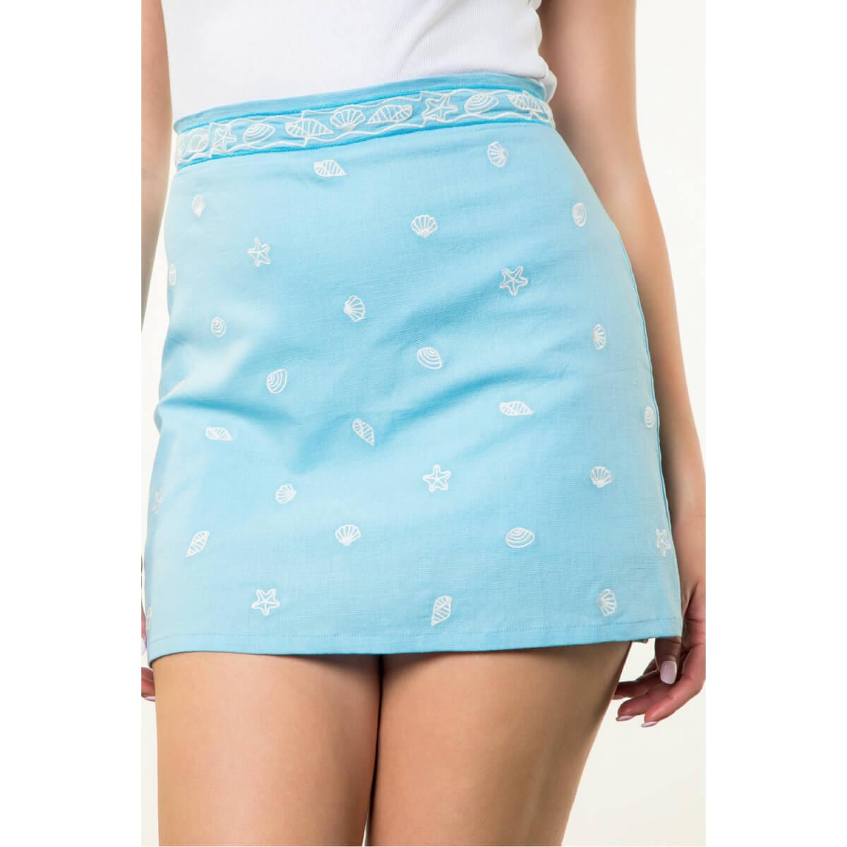 Embroidered Seashell Skort blue front | MILK MONEY milkmoney.co | cute clothes for women. womens online clothing. trendy online clothing stores. womens casual clothing online. trendy clothes online. trendy women's clothing online. ladies online clothing stores. trendy women's clothing stores. cute female clothes.