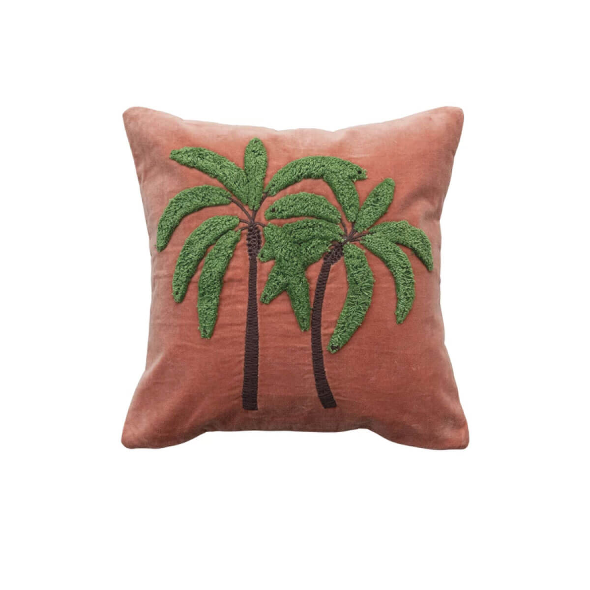 Embroidered Tufted Palm Trees Velvet Pillow pink front | MILK MONEY milkmoney.co | Home decor online, Modern home decor, Luxury home furnishings, Best home decor, Home accessories for sale, Living room furniture sets, Kitchen decor ideas, Wall art for home, Bathroom accessories, Vintage home decor, Minimalist home decor