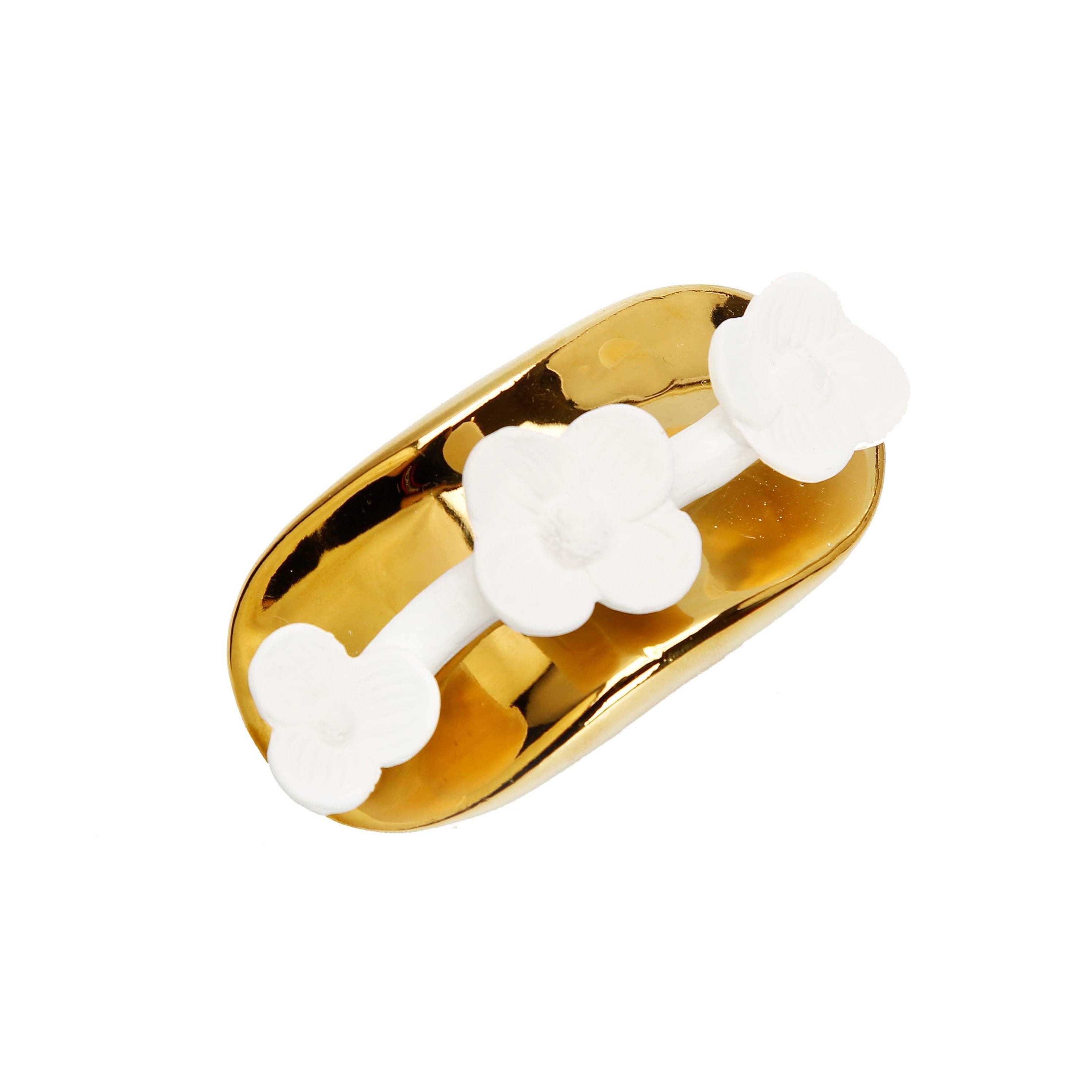 English Pear & Freesia Porcelain Flower Diffuser gold top | MILK MONEY milkmoney.co | white elephant gift ideas, gift, mother's day gift ideas, white elephant gift, gift shops near me, cute home decor, mother's day gift, cute home accents, handmade in USA, elegant home decor