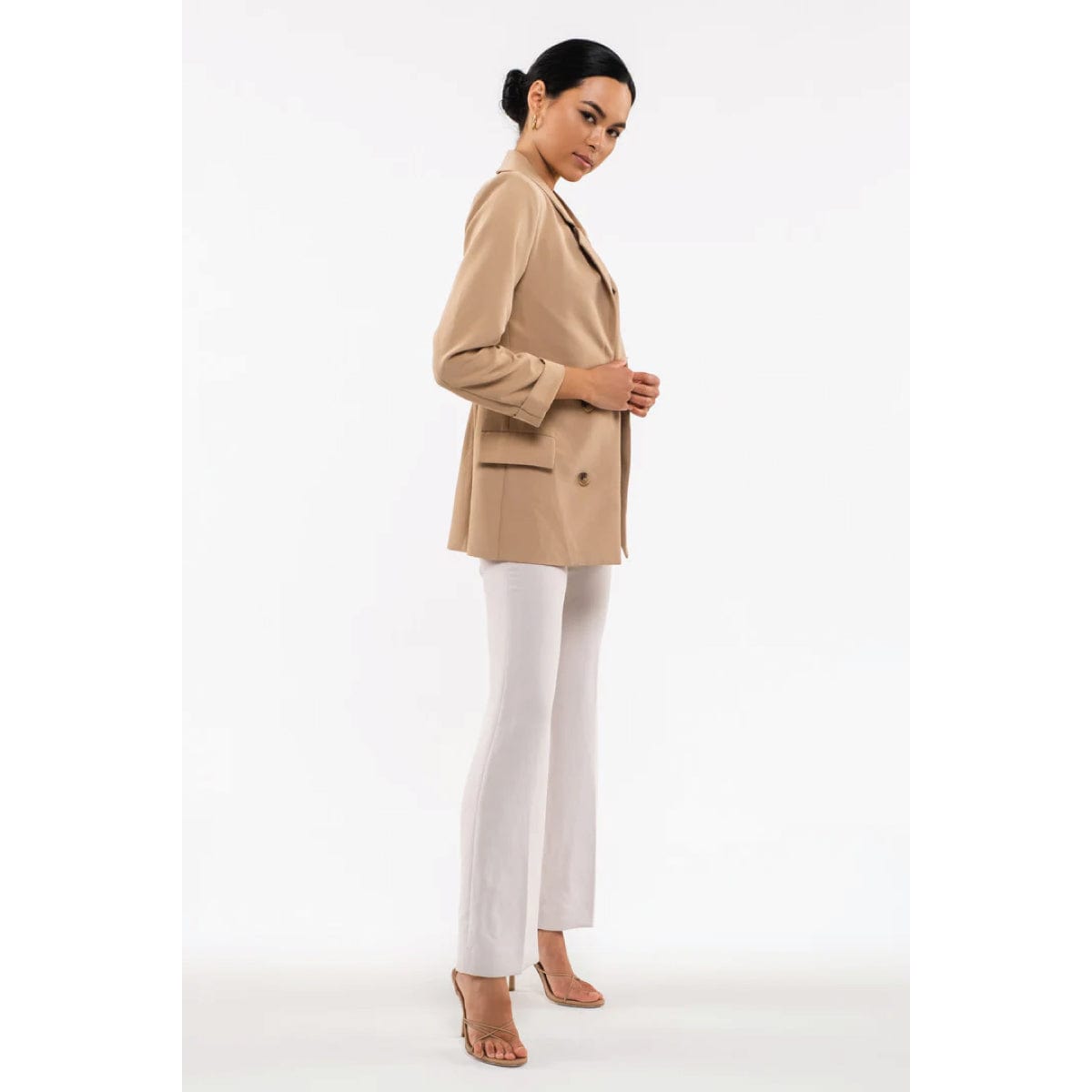Everyday Double Breasted Blazer khaki side | MILK MONEY milkmoney.co | cute jackets for women. cute coats. cool jackets for women. stylish jackets for women. trendy jackets for women. trendy womens coats.