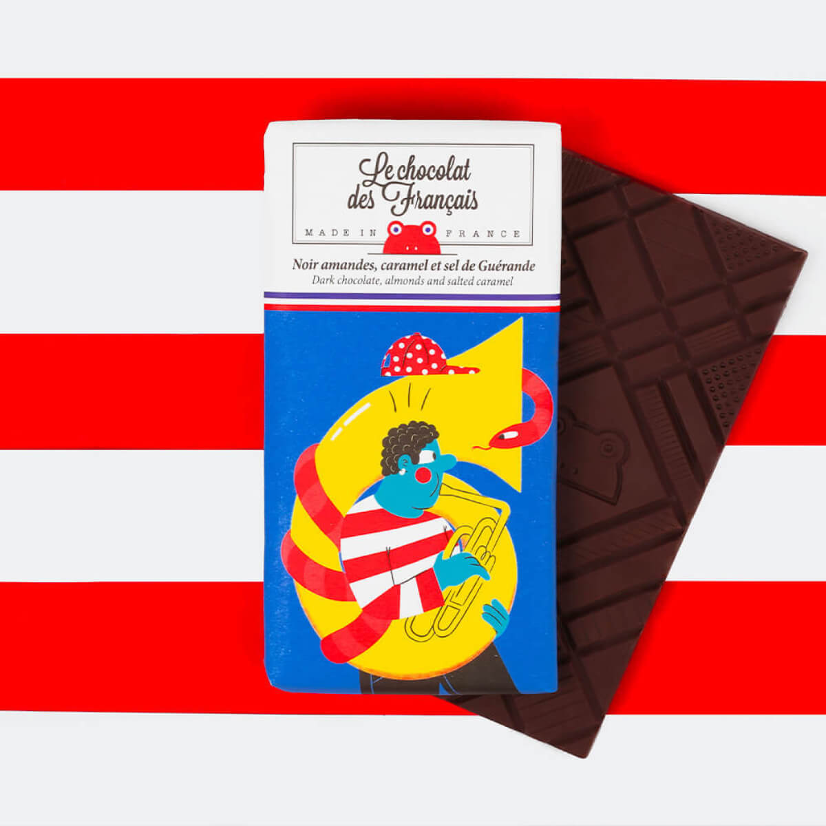 Le Chocolate des Français Extra Dark Chocolate, Almonds & Salted Caramel Bar