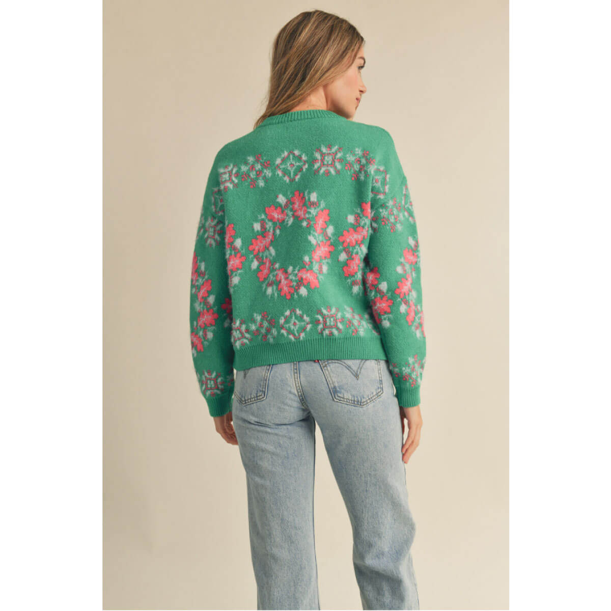 Fair Isle Wreath Knit Sweater green back | MILK MONEY milkmoney.co | cute sweaters for women, cute knit sweaters, cute pullover sweaters