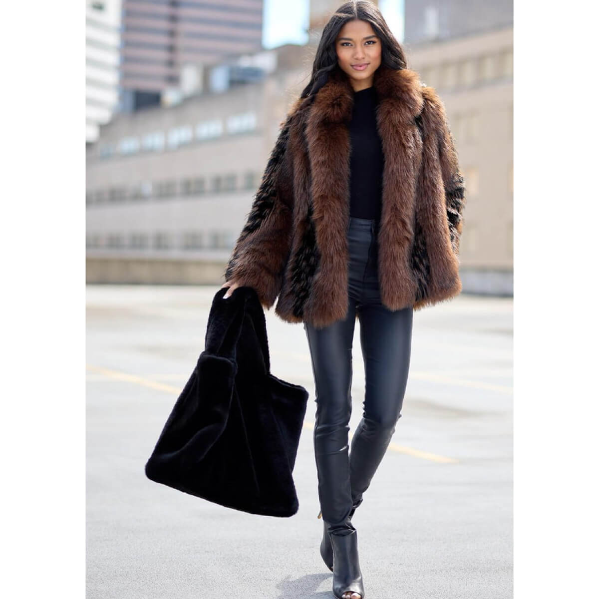 Faux Fur Le Mink Tote black front | MILK MONEY milkmoney.co | women's accessories. cute accessories. trendy accessories. cute accessories for girls. ladies accessories. women's fashion accessories.