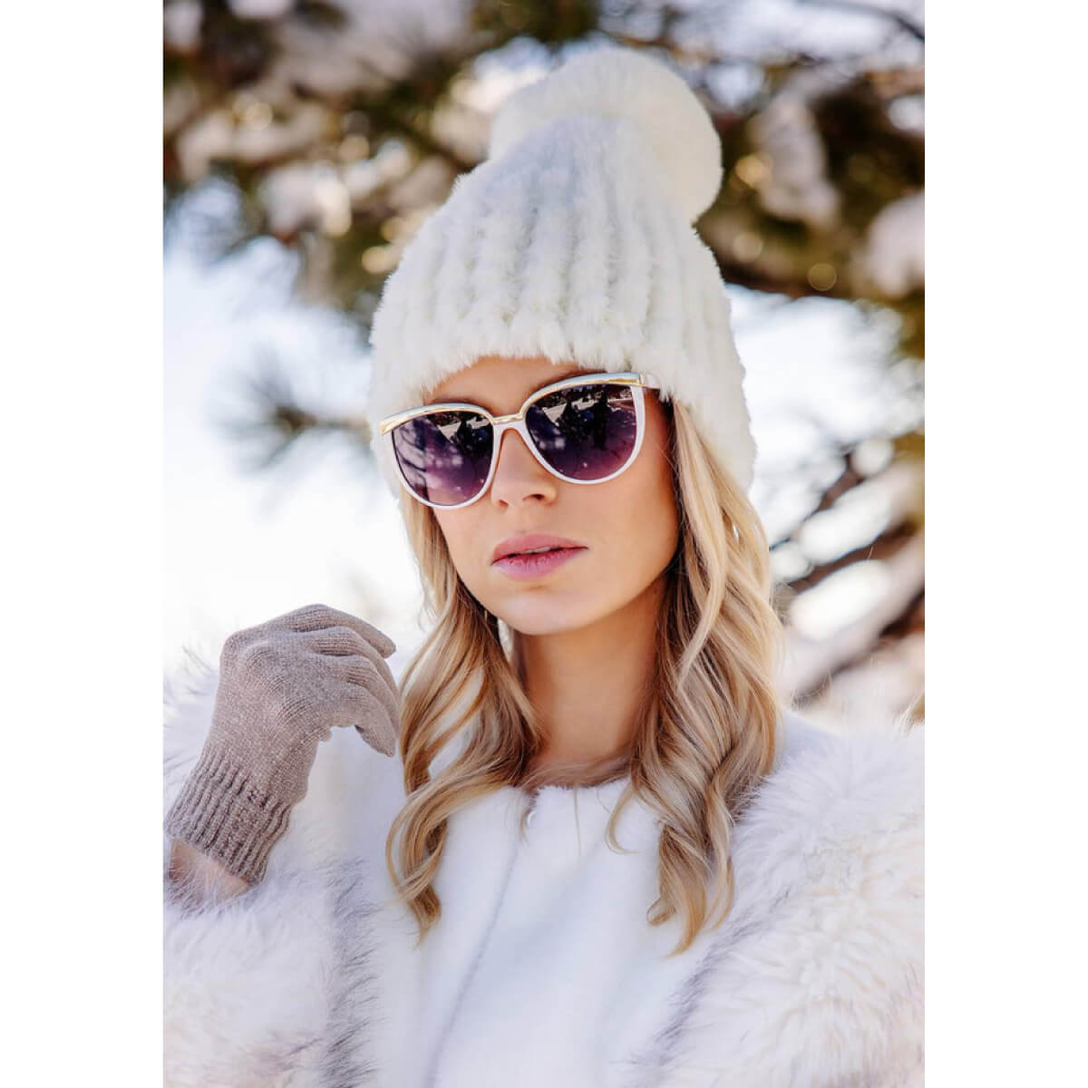 Faux Fur Poppy Pom Beanie Hat white | MILK MONEY milkmoney.co | women's accessories. cute accessories. trendy accessories. cute accessories for girls. ladies accessories. women's fashion accessories.