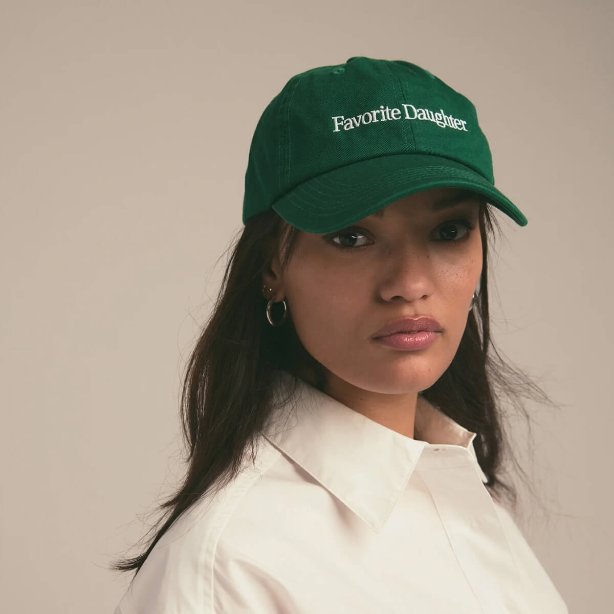 Favorite Daughter Classic Logo Baseball Hat green front | MILK MONEY milkmoney.co | women's accessories. cute accessories. trendy accessories. cute accessories for girls. ladies accessories. women's fashion accessories.
