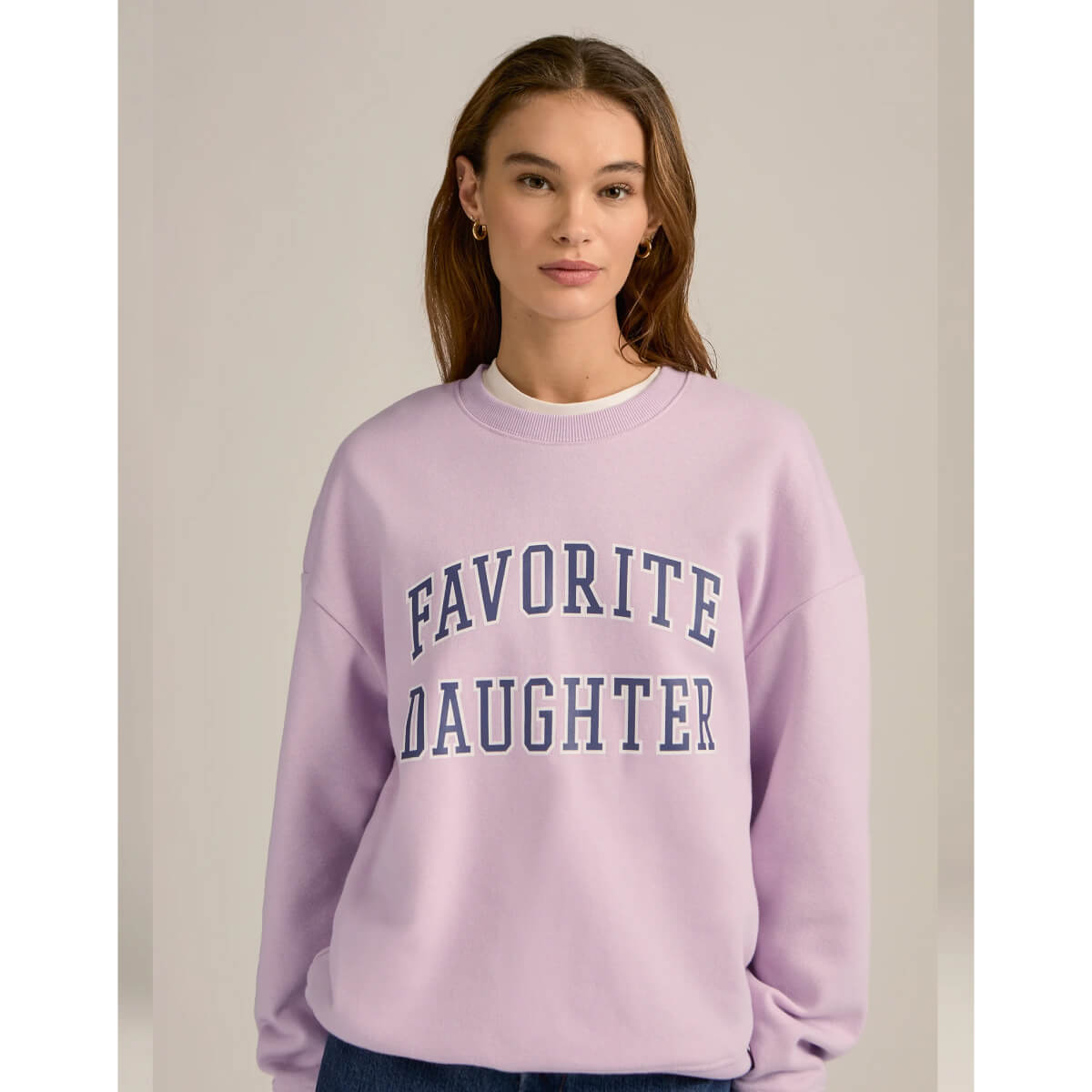 Favorite Daughter Collegiate Sweatshirt purple front | MILK MONEY milkmoney.co | cute clothes for women. womens online clothing. trendy online clothing stores. womens casual clothing online. trendy clothes online. trendy women's clothing online. ladies online clothing stores. trendy women's clothing stores. cute female clothes.