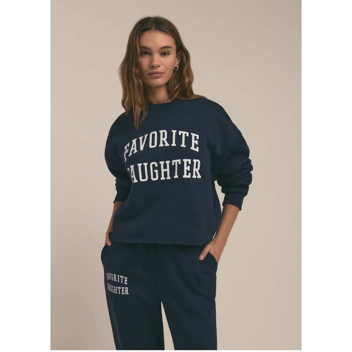 Favorite Daughter Cropped Collegiate Sweatshirt navy front | MILK MONEY milkmoney.co | cute clothes for women. womens online clothing. trendy online clothing stores. womens casual clothing online. trendy clothes online. trendy women's clothing online. ladies online clothing stores. trendy women's clothing stores. cute female clothes.