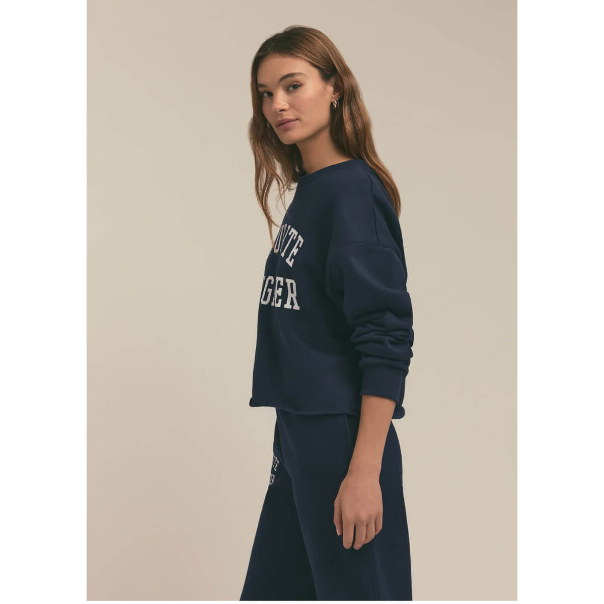 Favorite Daughter Cropped Collegiate Sweatshirt navy side | MILK MONEY milkmoney.co | cute clothes for women. womens online clothing. trendy online clothing stores. womens casual clothing online. trendy clothes online. trendy women's clothing online. ladies online clothing stores. trendy women's clothing stores. cute female clothes.