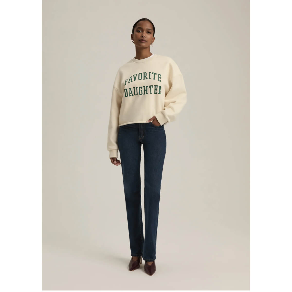 Favorite Daughter Cropped Collegiate Sweatshirt white front | MILK MONEY milkmoney.co | cute clothes for women. womens online clothing. trendy online clothing stores. womens casual clothing online. trendy clothes online. trendy women's clothing online. ladies online clothing stores. trendy women's clothing stores. cute female clothes.