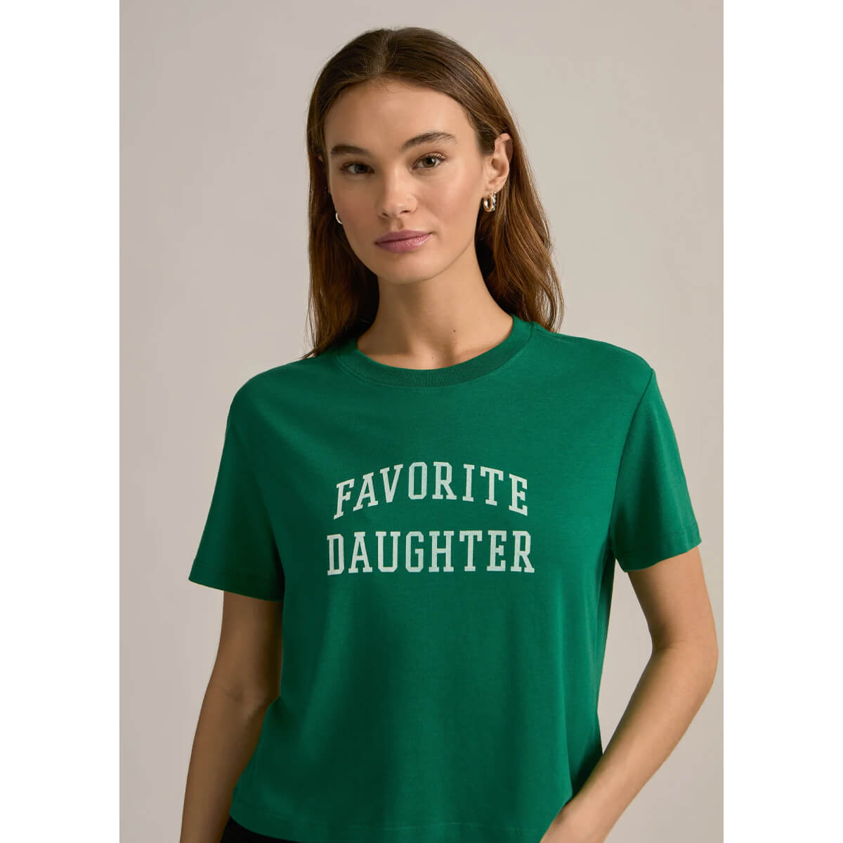 Favorite Daughter Cropped Collegiate Tee emerald front | MILK MONEY milkmoney.co | cute clothes for women. womens online clothing. trendy online clothing stores. womens casual clothing online. trendy clothes online. trendy women's clothing online. ladies online clothing stores. trendy women's clothing stores. cute female clothes.