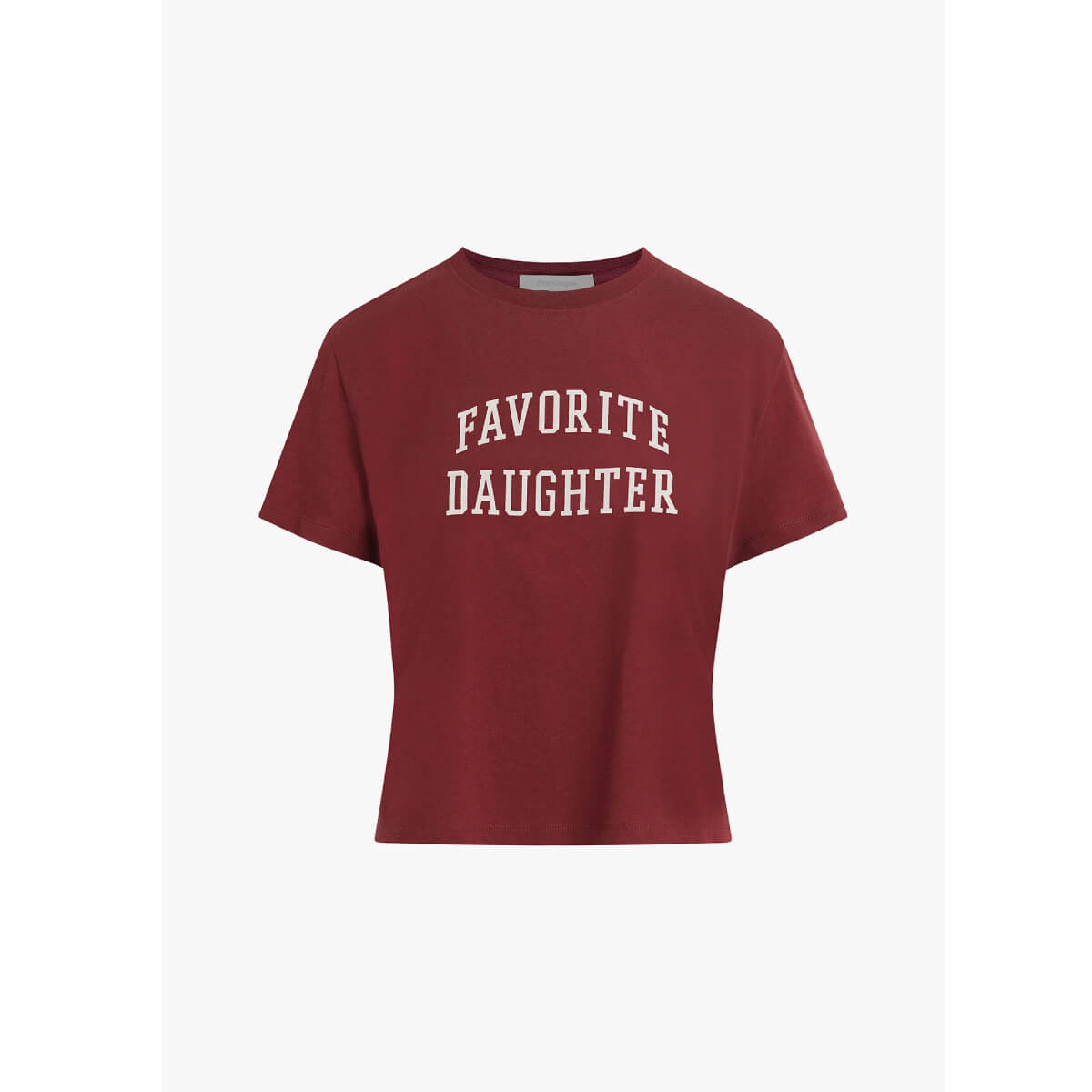 Favorite Daughter Cropped Collegiate Tee sangria front | MILK MONEY milkmoney.co | cute clothes for women. womens online clothing. trendy online clothing stores. womens casual clothing online. trendy clothes online. trendy women's clothing online. ladies online clothing stores. trendy women's clothing stores. cute female clothes.