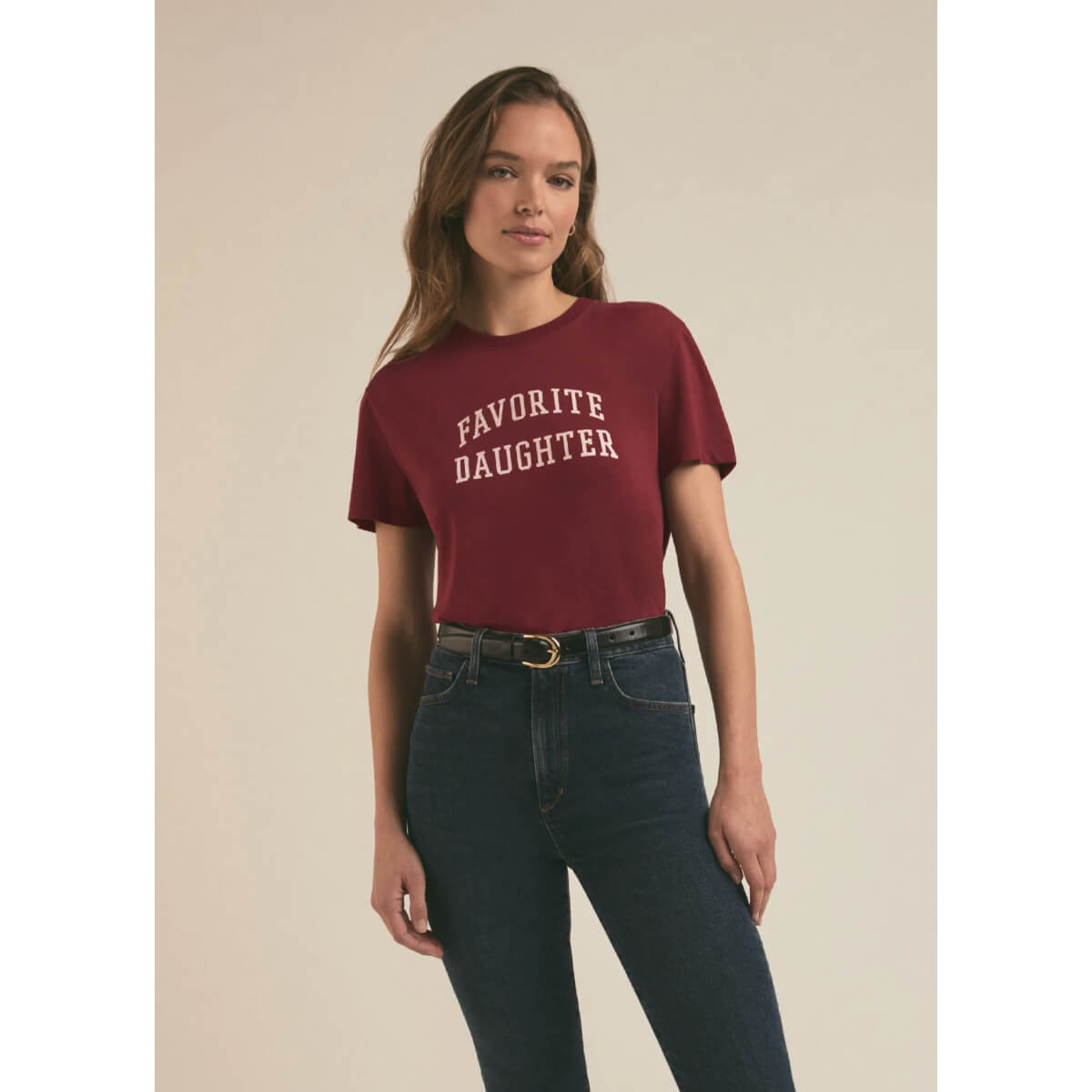 Favorite Daughter Cropped Collegiate Tee sangria front | MILK MONEY milkmoney.co | cute clothes for women. womens online clothing. trendy online clothing stores. womens casual clothing online. trendy clothes online. trendy women's clothing online. ladies online clothing stores. trendy women's clothing stores. cute female clothes.