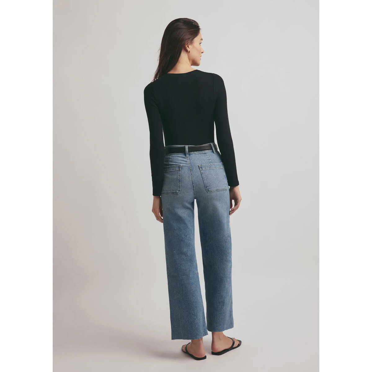 Favorite Daughter Mischa Super High Rise Wide Leg Ankle Jean blue back | MILK MONEY milkmoney.co | cute clothes for women. womens online clothing. trendy online clothing stores. womens casual clothing online. trendy clothes online. trendy women's clothing online. ladies online clothing stores. trendy women's clothing stores. cute female clothes.