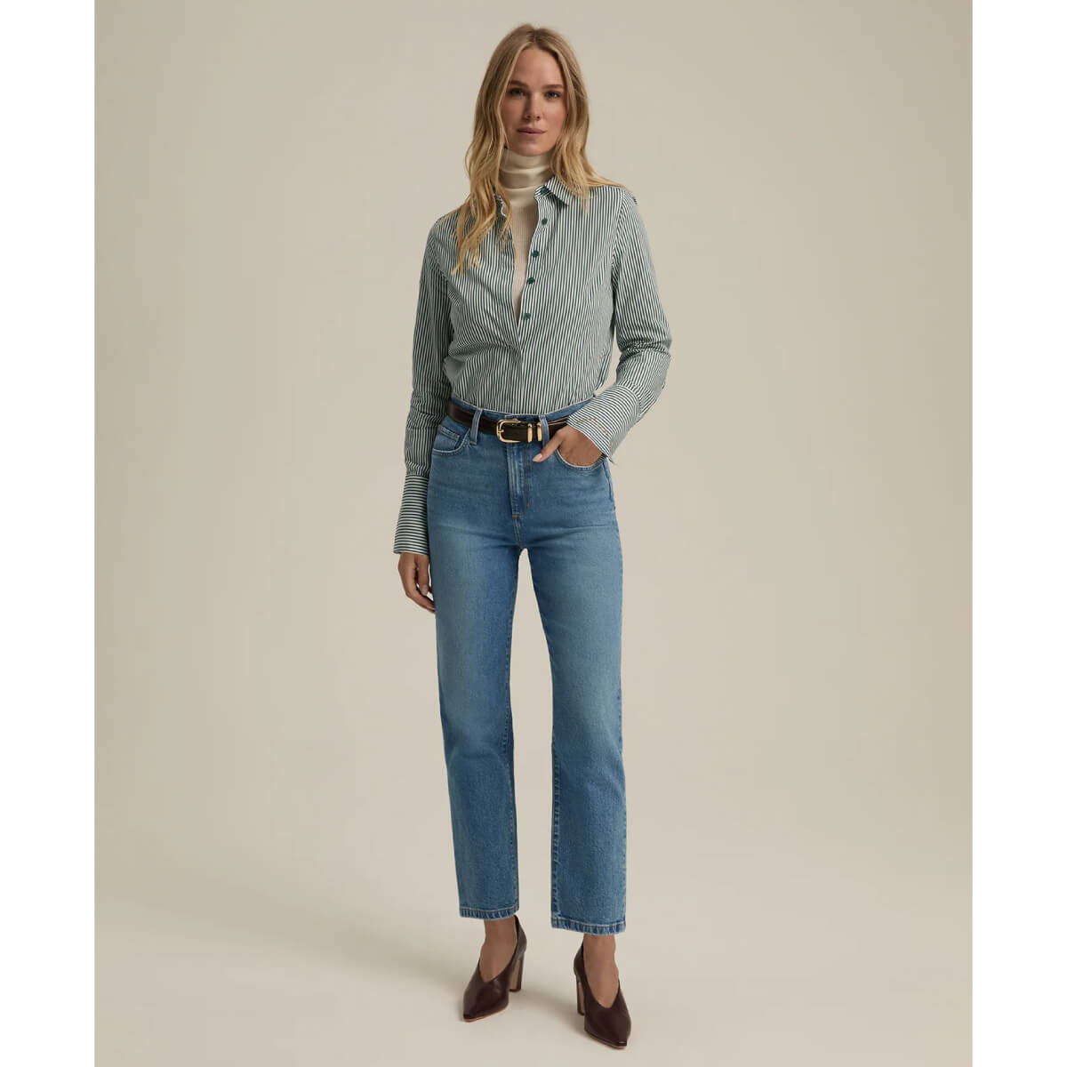 Favorite Daughter Valentina Super High Rise Straight Jean front blue | MILK MONEY milkmoney.co | cute clothes for women. womens online clothing. trendy online clothing stores. womens casual clothing online. trendy clothes online. trendy women's clothing online. ladies online clothing stores. trendy women's clothing stores. cute female clothes.