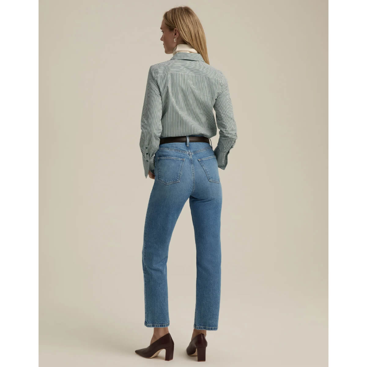 Favorite Daughter Valentina Super High Rise Straight Jean back blue | MILK MONEY milkmoney.co | cute clothes for women. womens online clothing. trendy online clothing stores. womens casual clothing online. trendy clothes online. trendy women's clothing online. ladies online clothing stores. trendy women's clothing stores. cute female clothes.