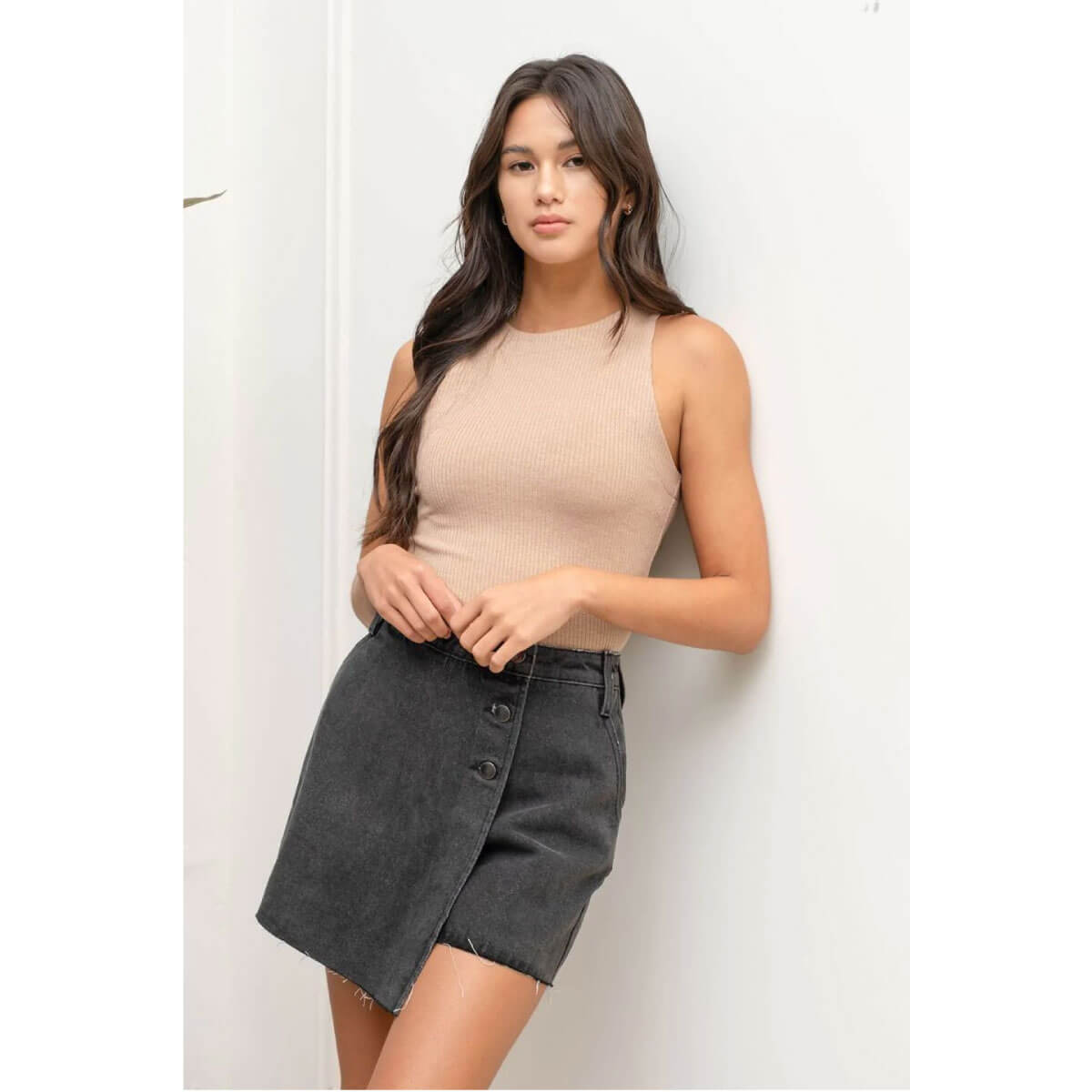 Fitted Ribbed Knit Tank Top almond front | MILK MONEY milkmoney.co | cute tops for women. trendy tops for women. cute blouses for women. stylish tops for women. pretty womens tops.