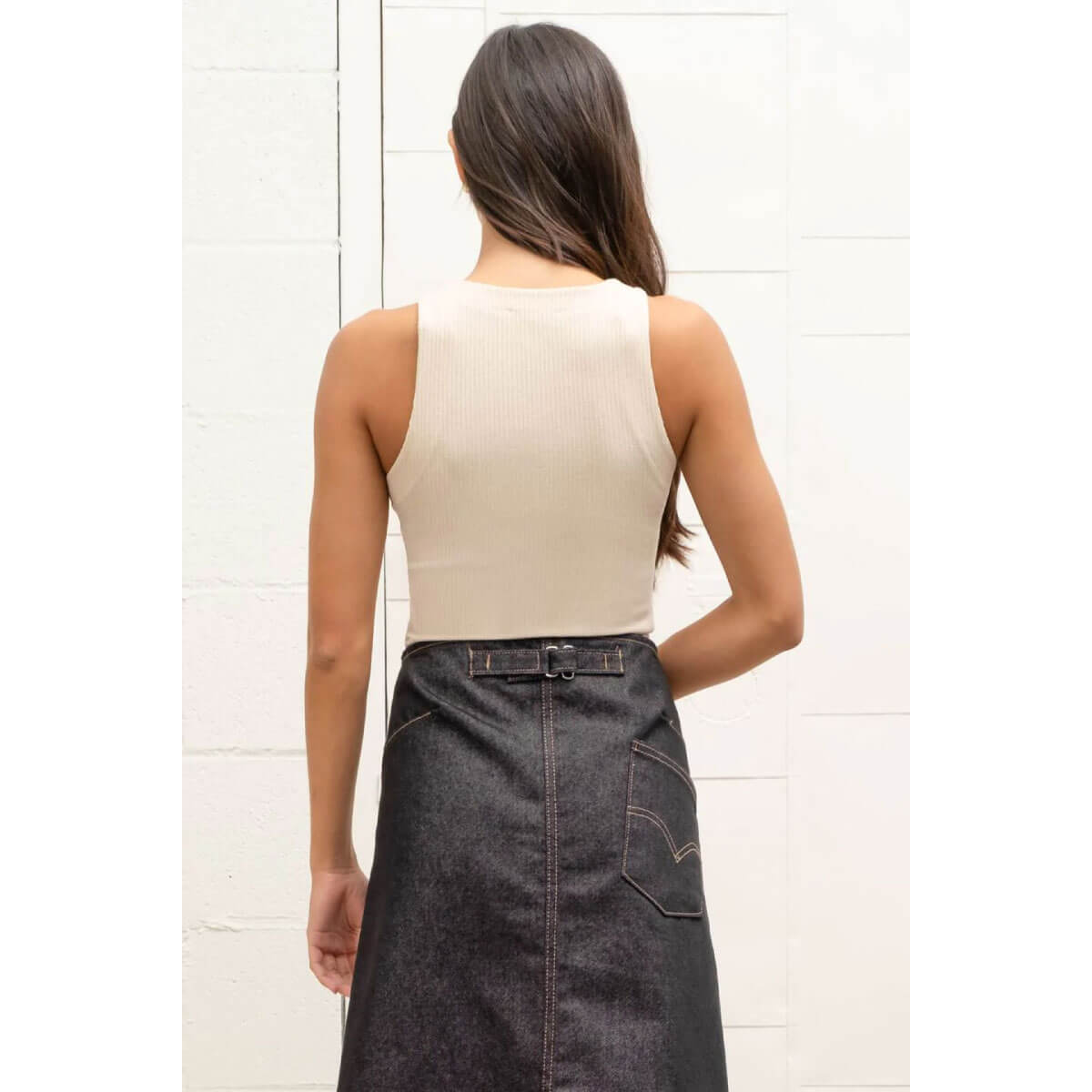 Fitted Ribbed Knit Tank Top khaki back | MILK MONEY milkmoney.co | cute tops for women. trendy tops for women. cute blouses for women. stylish tops for women. pretty womens tops.