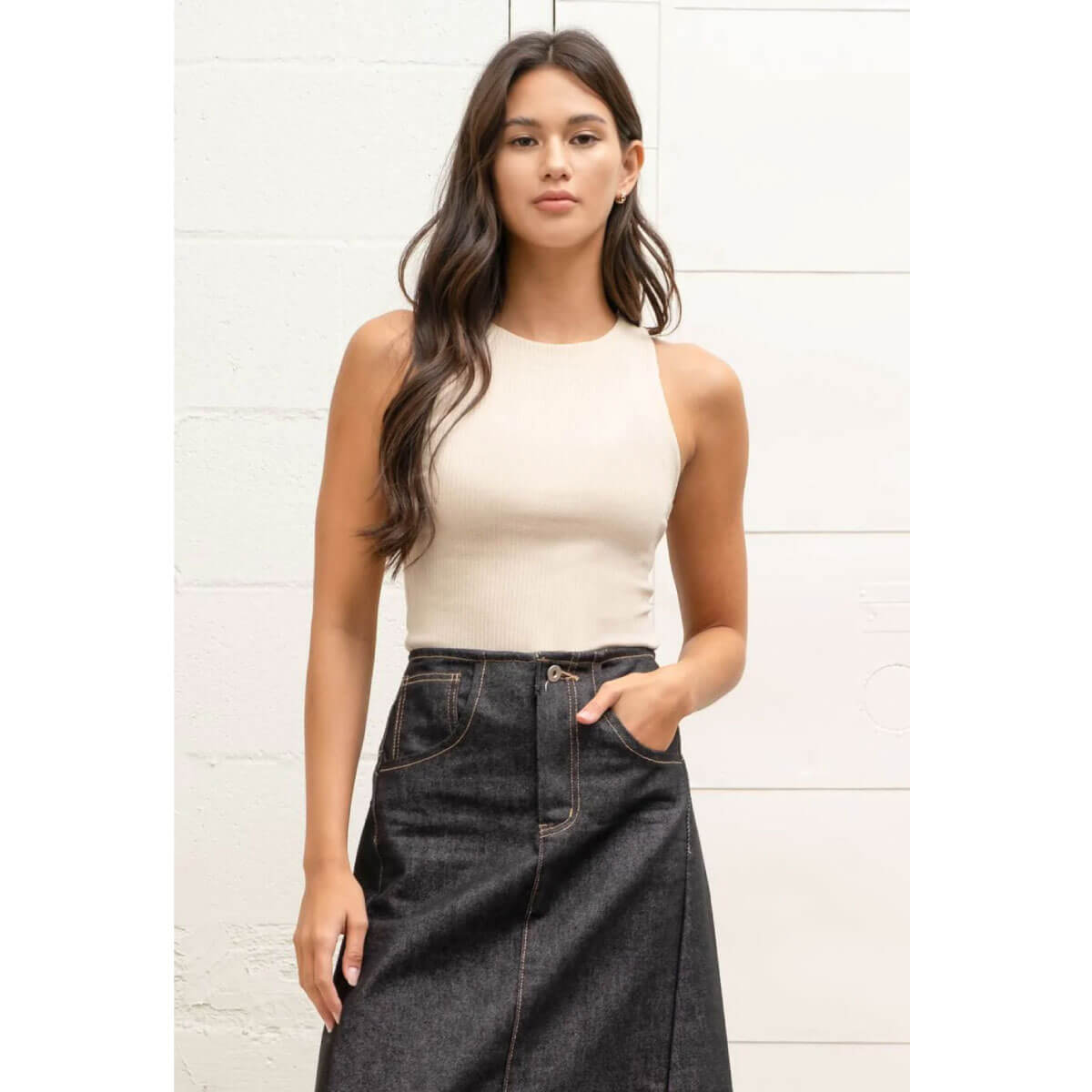 Fitted Ribbed Knit Tank Top khaki front | MILK MONEY milkmoney.co | cute tops for women. trendy tops for women. cute blouses for women. stylish tops for women. pretty womens tops.