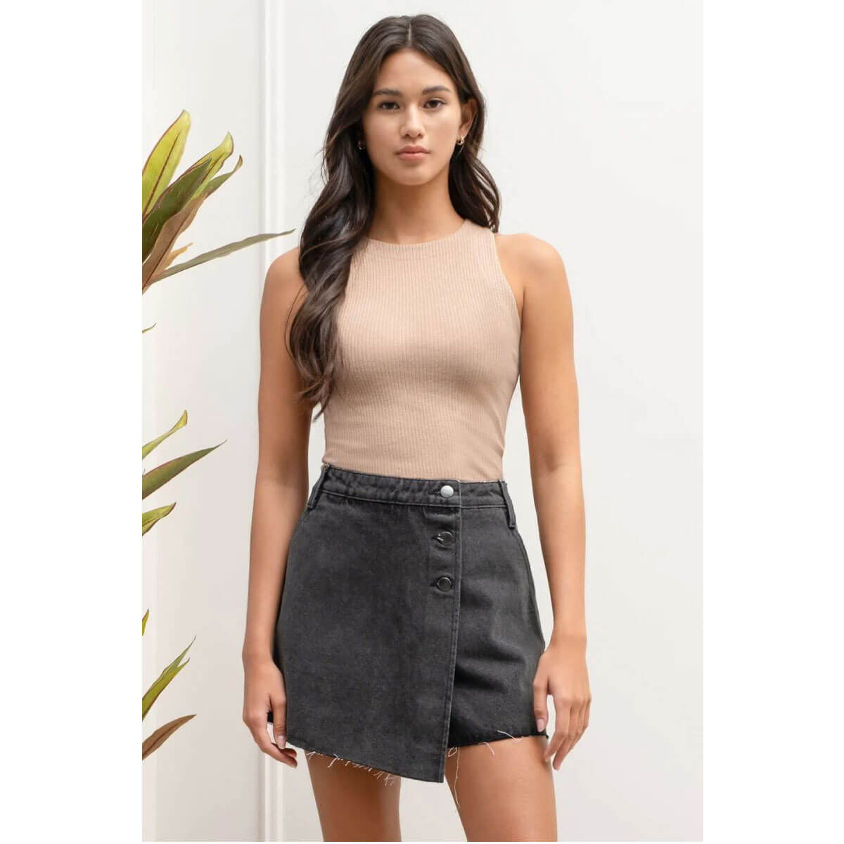 Fitted Ribbed Knit Tank Top almond front | MILK MONEY milkmoney.co | cute tops for women. trendy tops for women. cute blouses for women. stylish tops for women. pretty womens tops.