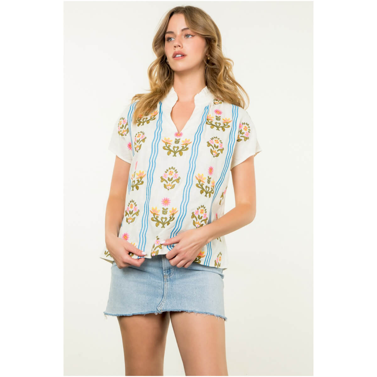 Floral Embroidered Notch Neck Top white front | MILK MONEY milkmoney.co | cute tops for women. trendy tops for women. cute blouses for women. stylish tops for women. pretty womens tops.