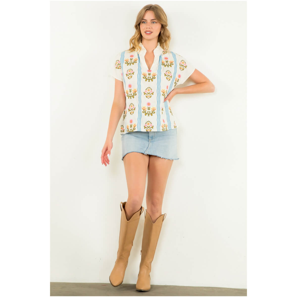 Floral Embroidered Notch Neck Top white front | MILK MONEY milkmoney.co | cute tops for women. trendy tops for women. cute blouses for women. stylish tops for women. pretty womens tops.