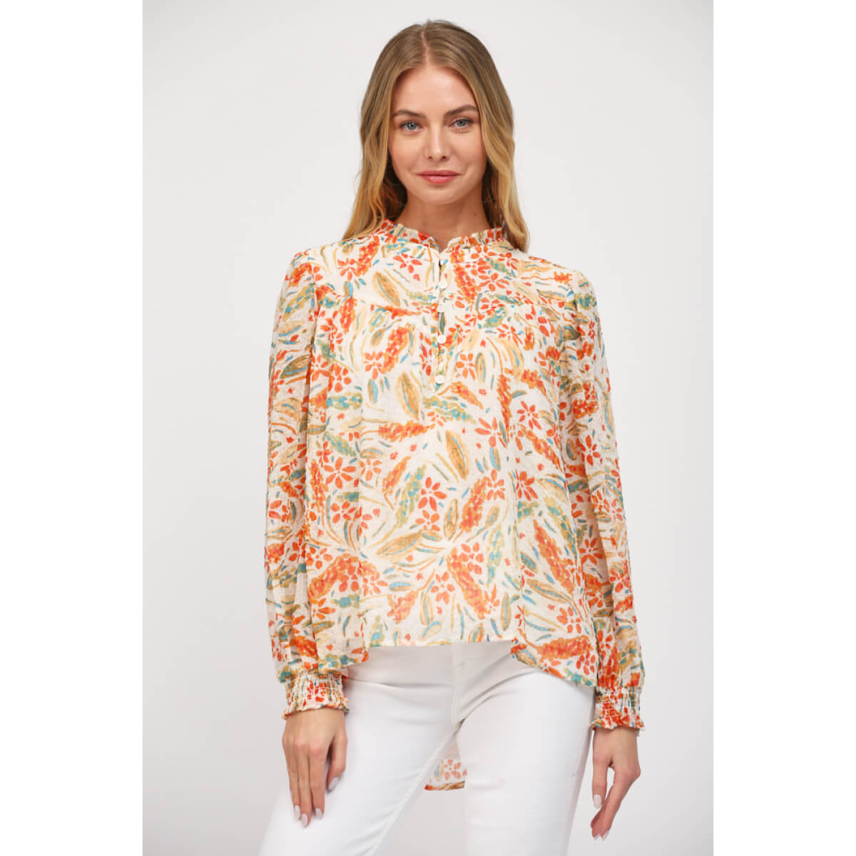 Floral Frill Neck Blouse