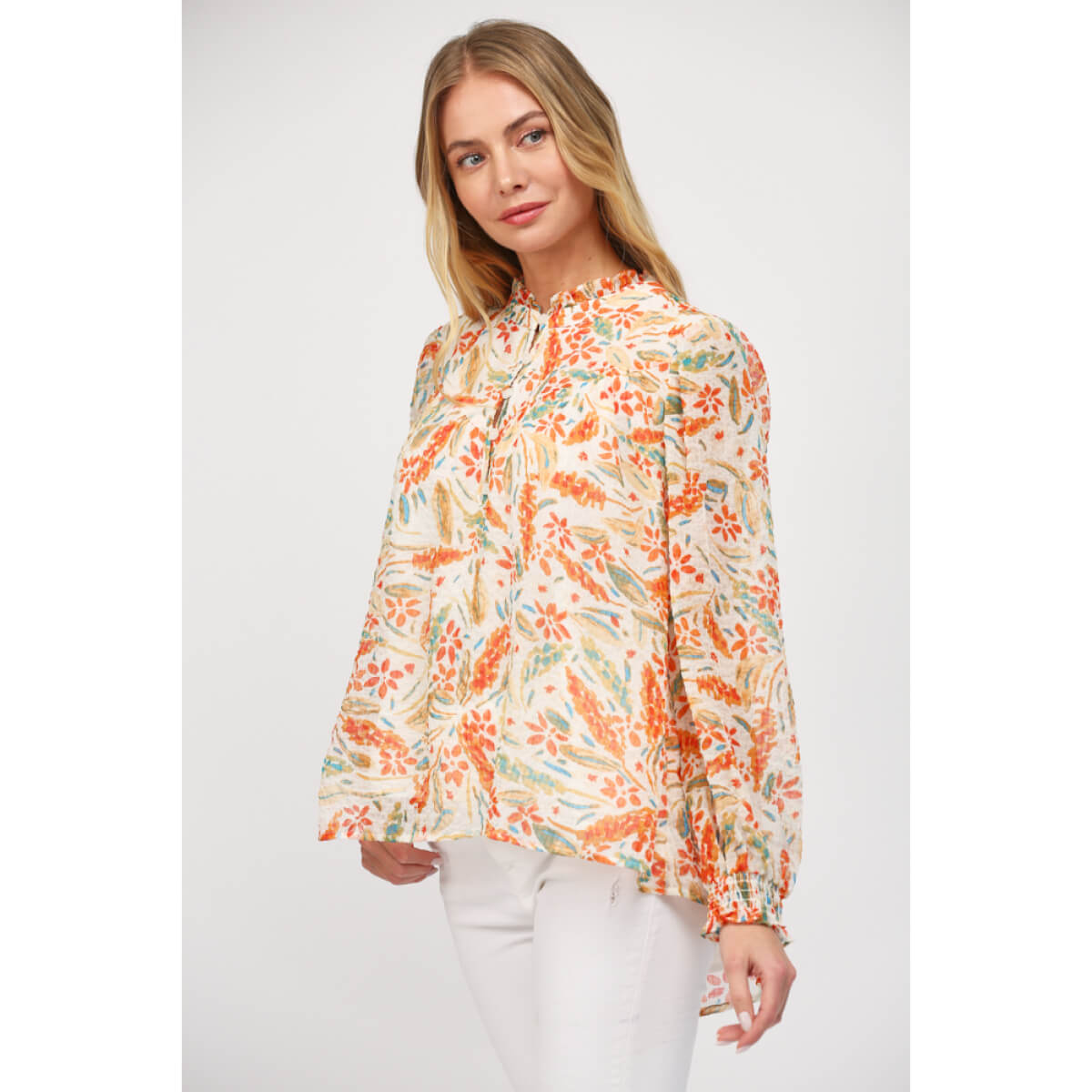 Floral Frill Neck Blouse