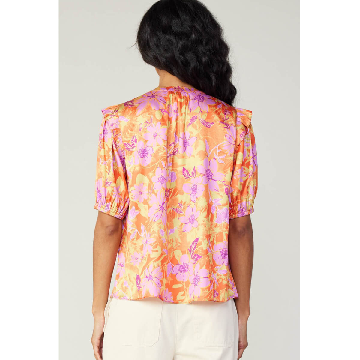 Floral Print V-Neck Blouse orange back | MILK MONEY milkmoney.co | cute tops for women. trendy tops for women. cute blouses for women. stylish tops for women. pretty womens tops.