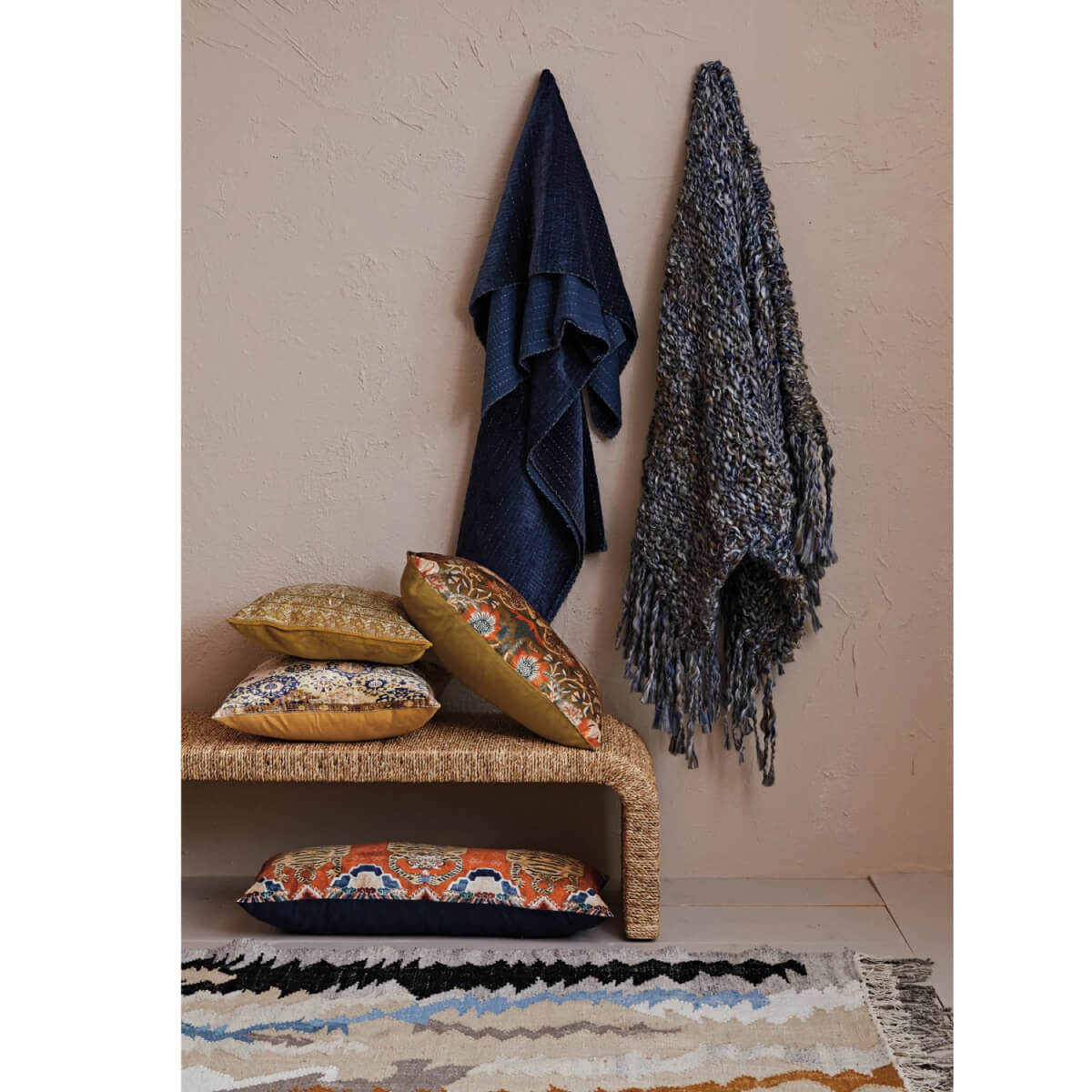 Floral & Birds Print Velvet Lumbar Pillow