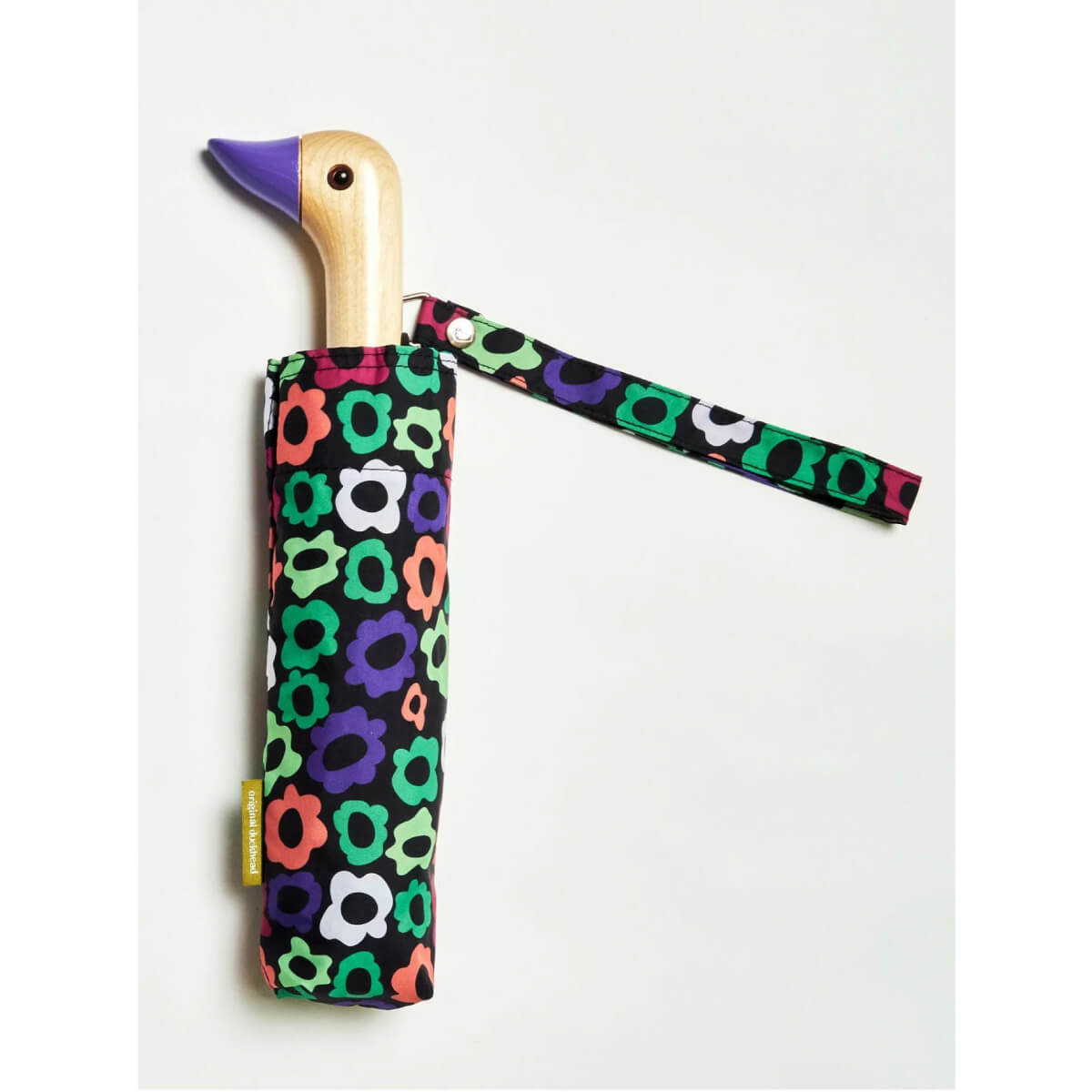 Flower Maze Compact Duckhead Umbrella front black | MILK MONEY milkmoney.co | white elephant gift ideas, gift, mother's day gift ideas, white elephant gift, gift shops near me, cute umbrella