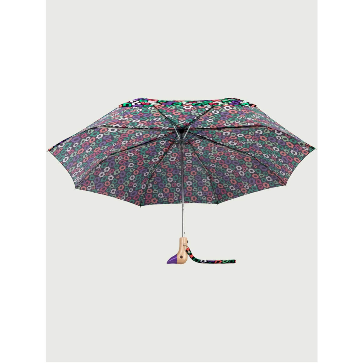 Flower Maze Compact Duckhead Umbrella front black | MILK MONEY milkmoney.co | white elephant gift ideas, gift, mother's day gift ideas, white elephant gift, gift shops near me, cute umbrella
