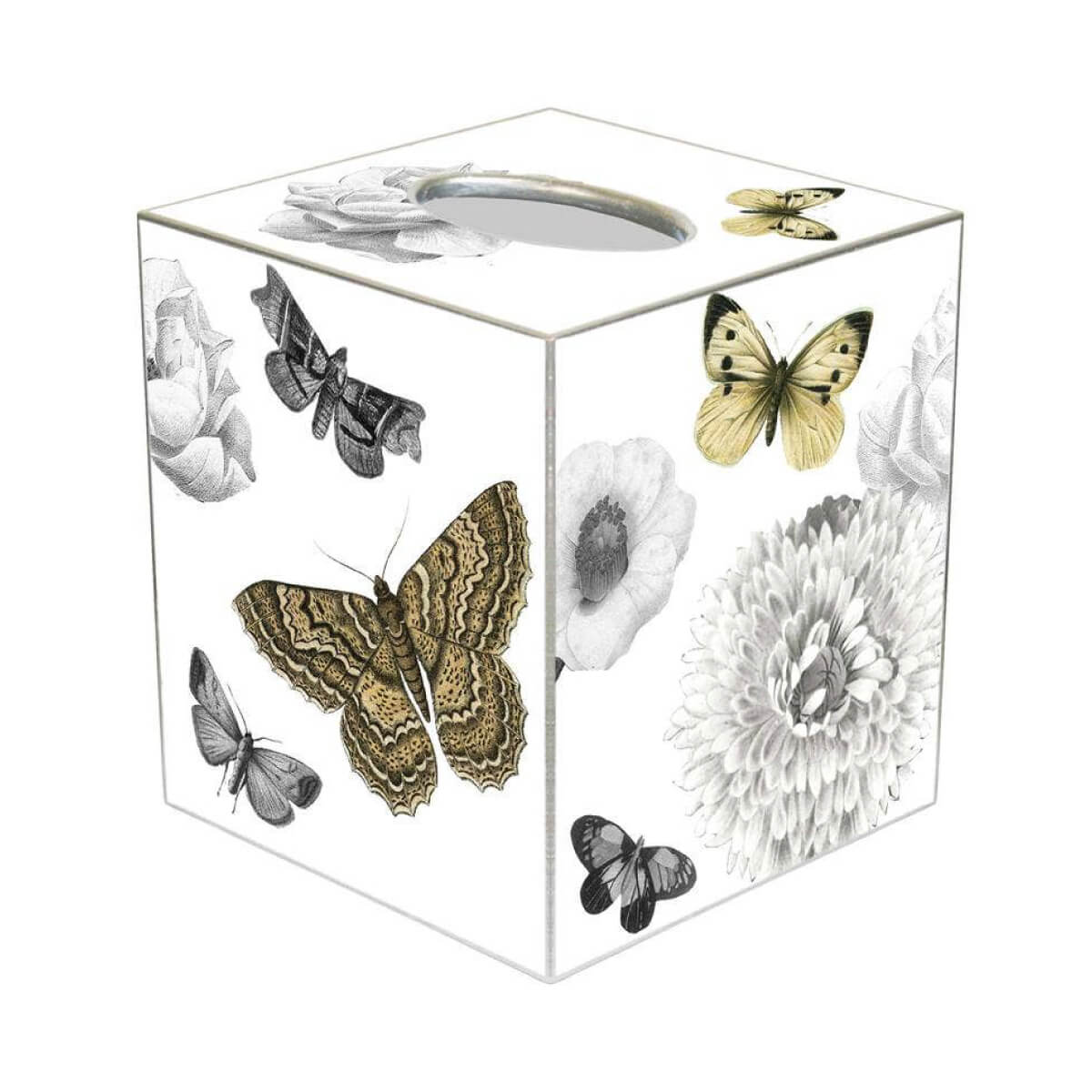 Flowers Butterflies Paper Mache Tissue Box Cover