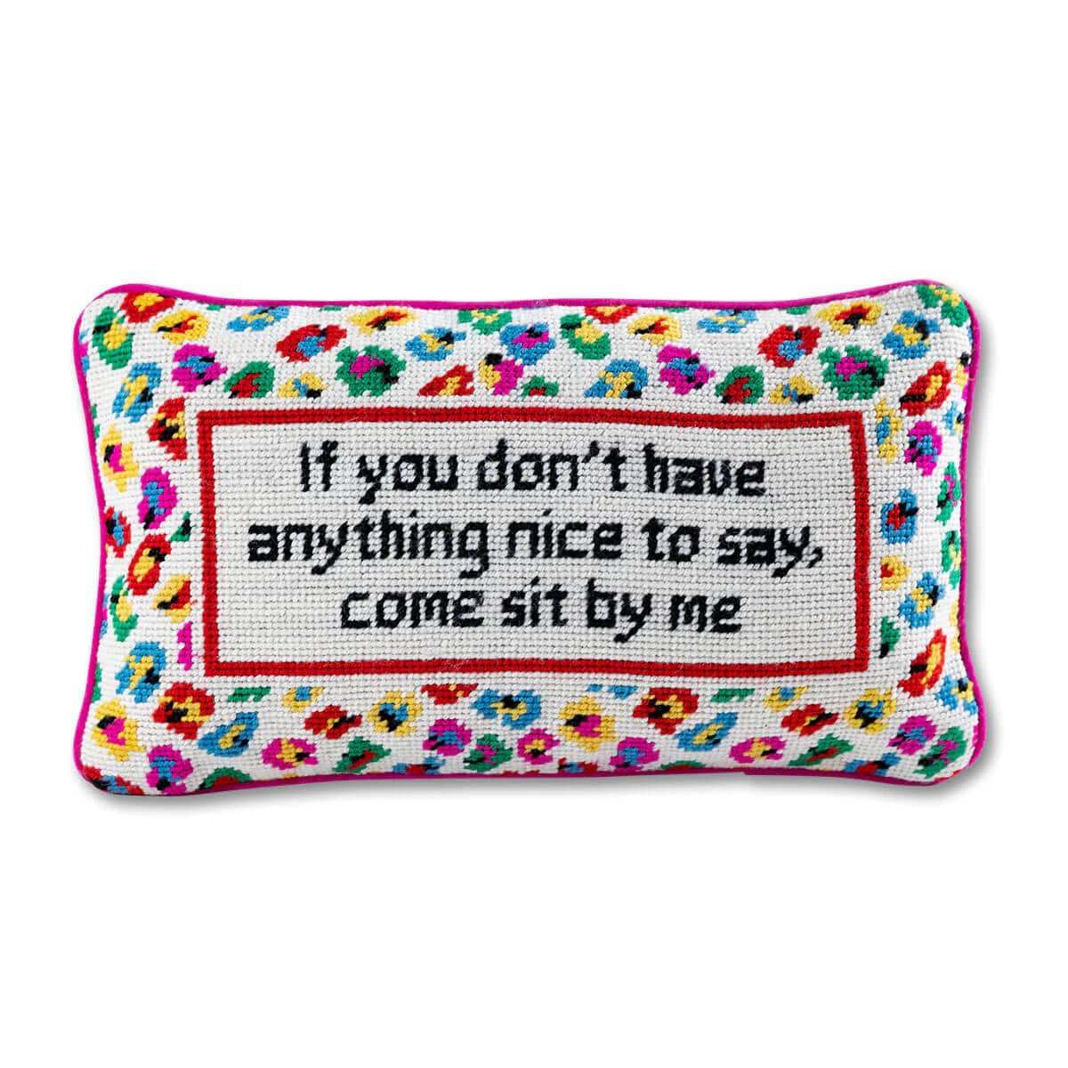 Furbish Studio Come Sit By Me Needlepoint Pillow front | MILK MONEY milkmoney.co | women's accessories. cute accessories. trendy accessories. cute accessories for girls. ladies accessories. women's fashion accessories.