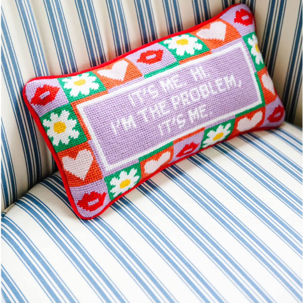 Furbish Studio It's Me Needlepoint Pillow front | MILK MONEY milkmoney.co | women's accessories. cute accessories. trendy accessories. cute accessories for girls. ladies accessories. women's fashion accessories.