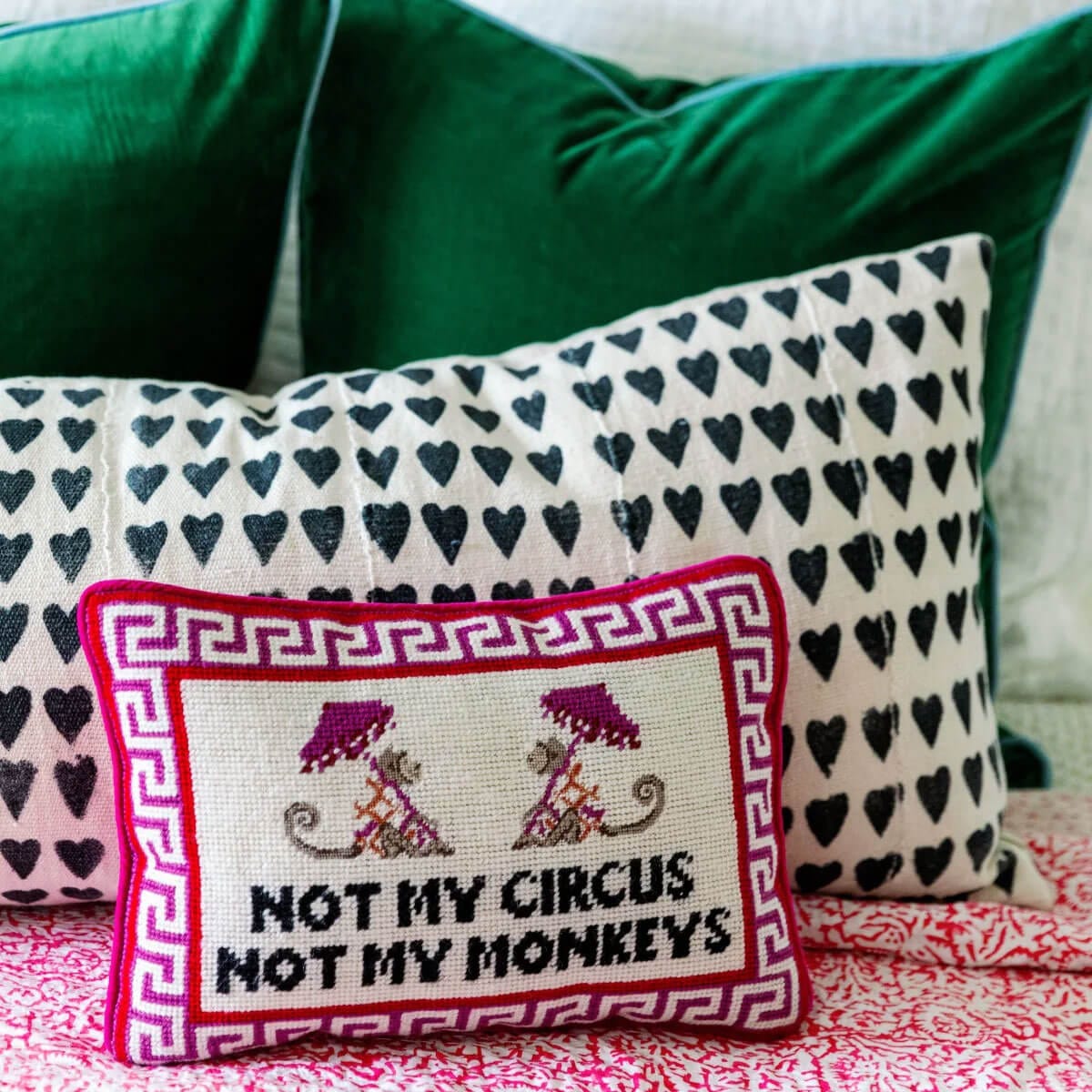 Furbish Studio Not My Circus Needlepoint Pillow front | MILK MONEY milkmoney.co | women's accessories. cute accessories. trendy accessories. cute accessories for girls. ladies accessories. women's fashion accessories.