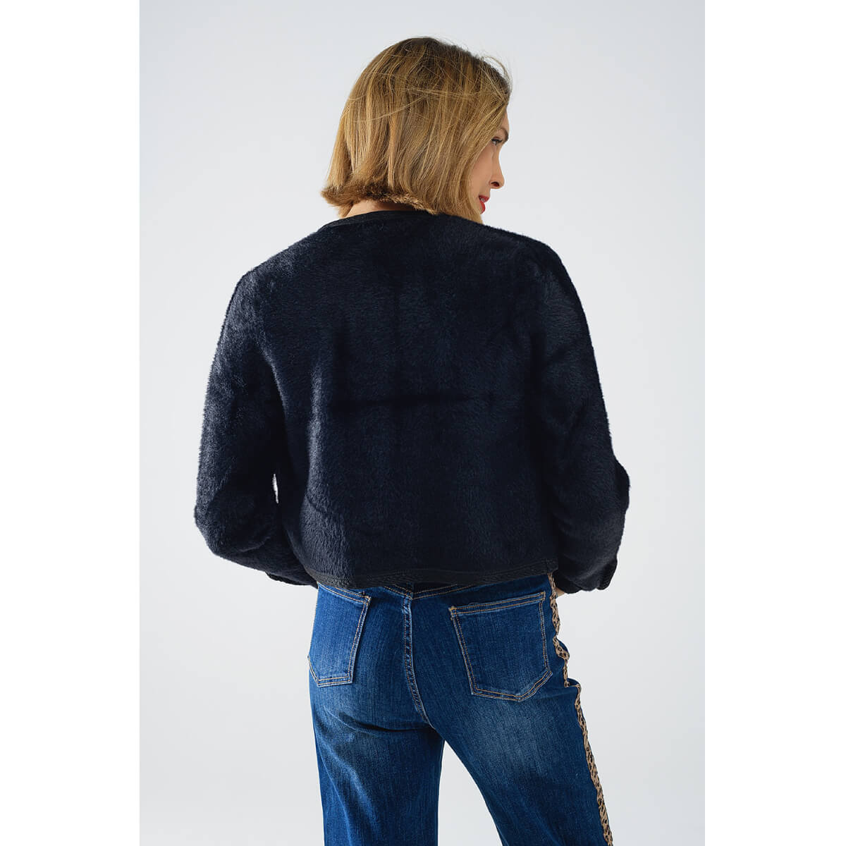 Fuzzy Knit Button Up Lady Coat Cardigan